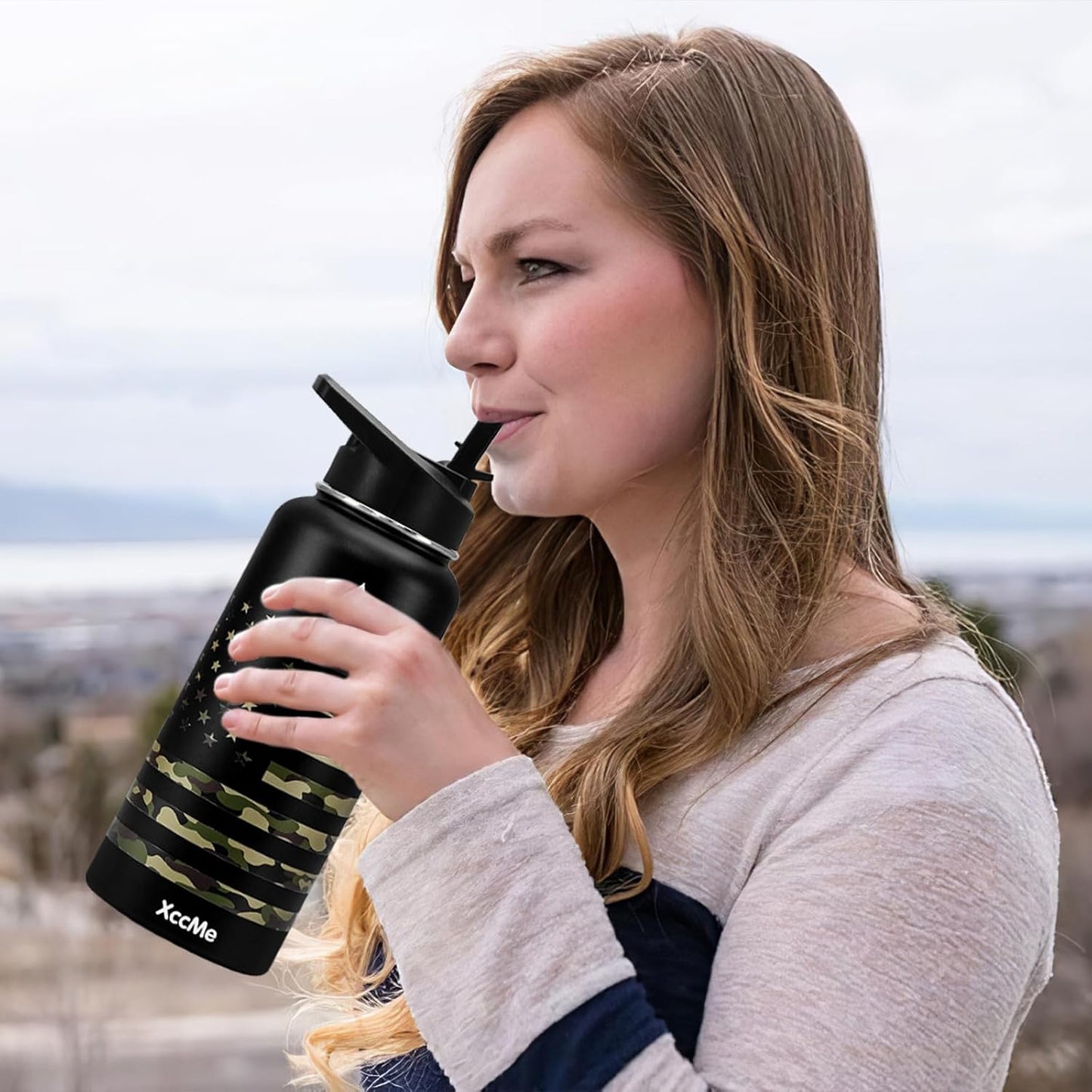 32 Oz Insulated Water Bottle,Stainless Steel Leak Proof Water Bottles,Wide Mouth Double Walled Travel Thermal Mug with 2 Lids for Cold Water Drinks,Sports,Travel,Car and School Camouflage