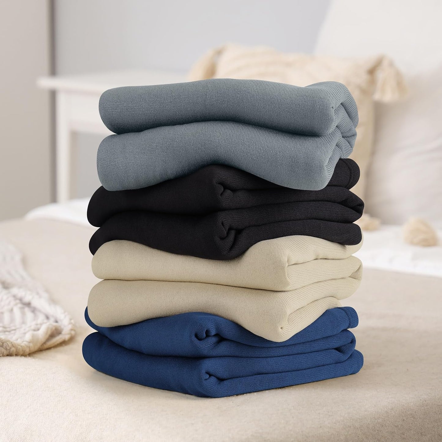 Knit Blanket Queen Size (90X90 Inches, Grey) Soft Lightweight Jersey Breathable Sweatshirt Blanket for Bed,Couch & Sofa