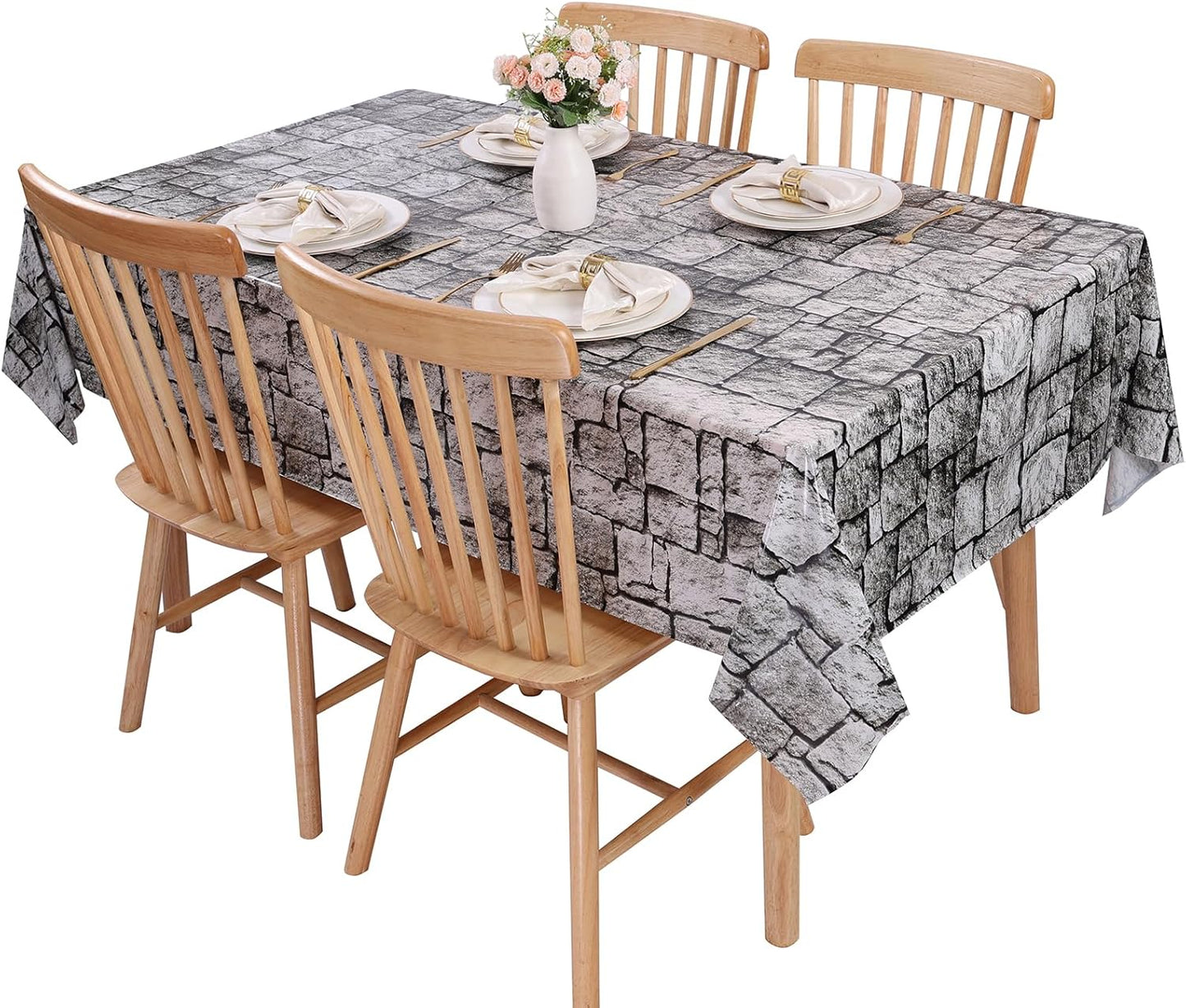 3 Packs Stone Wall Tablecloths 54 X 108 Inch Halloween Table Cloth Stone Printed Table Cover Wallpaper Plastic Medieval Castle Knight Themed Backdrop Stones Brick Tablecovers for Birthday Party