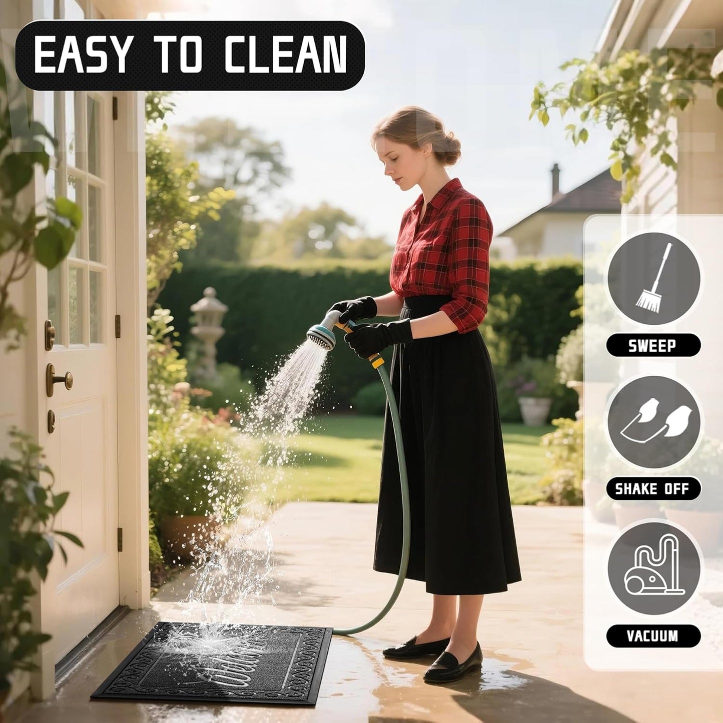 Welcome Mat, Heavy Duty Sturdy Door Mats for Home Entrance Outdoor Indoor, Front Doormat for outside Patio Floor Entry Porch Garage Office, Waterproof, Low Profile, 29.5 X 17, Black Grey