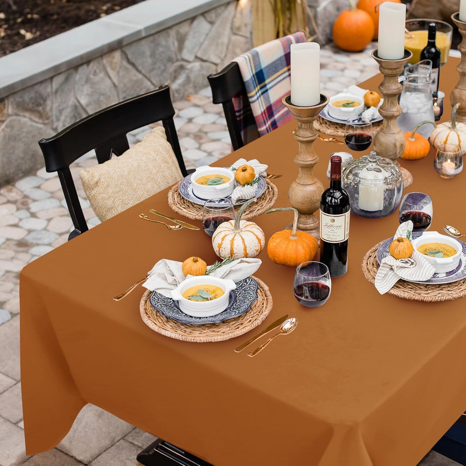 Fall Tablecloth Rectangular for 6 Foot Tables - 60 X 102 Inch - Stain and Wrinkle Resistant Rectangle Table Cloth, Fabric Thanksgiving Table Cover for Dining Tables, Buffet Parties, Bronze