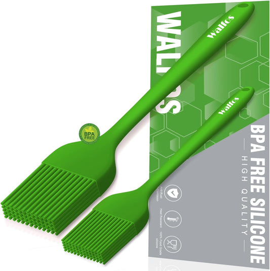 Silicone Basting Pastry Brush, Heat Resistant Pastry Brush Set, Strong Steel Core and One-Pieces Design, Perfect for BBQ Grill Baking Kitchen Cooking,Bpa Free and Dishwasher Safe,2Pcs (Green)