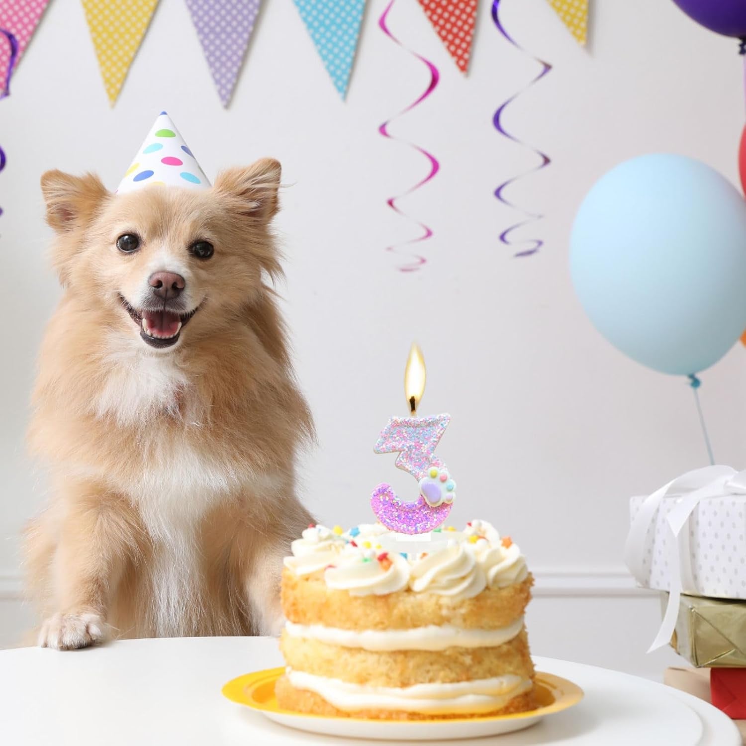 Cat and Dog Paw Number Candles for Cake Decoration, Pink Kitten Paw Number 4 Candle, Dog Themed Birthday Cake Topper for Party Decorations