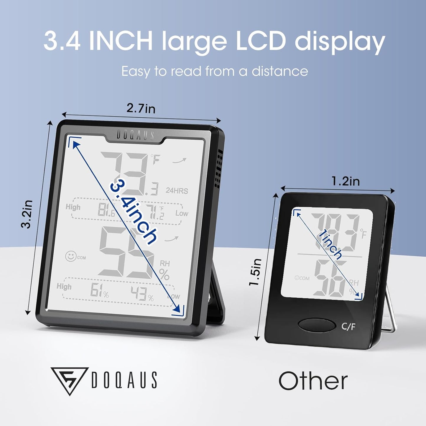 Upgraded Digital Hygrometer Room Thermometer Indoor, Humidity Meter with Large LCD Display, Temperature Humidity Monitor with Max Min Records, Black