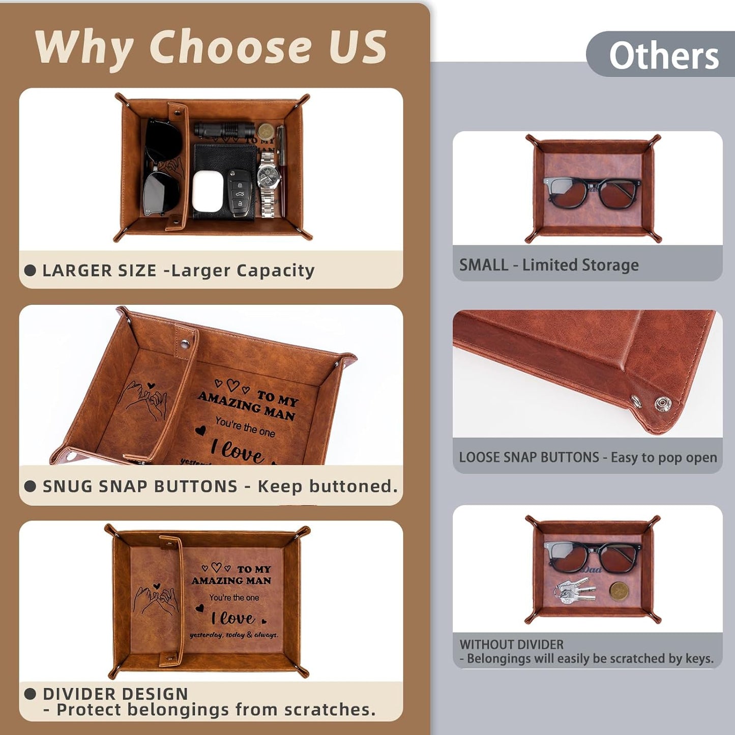 Gifts for Him, PU Leather Valet Tray and Keychain, Husband Birthday Gift Ideas, Unique Cool Husband Him Gifts for Anniversary, Best Husband Ever Gifts for Men Boyfriend