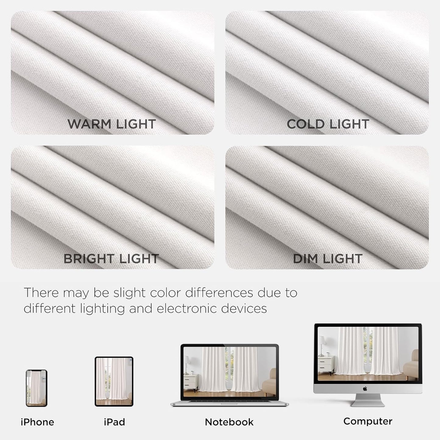 White 100% Blackout Linen Curtains - 96-Inch Long, 2 Panel Set with Rod Pocket & Back Tabs, Thermal Insulated Drapes for Bedroom and Living Room (Pure White, 52" W x 96" L)