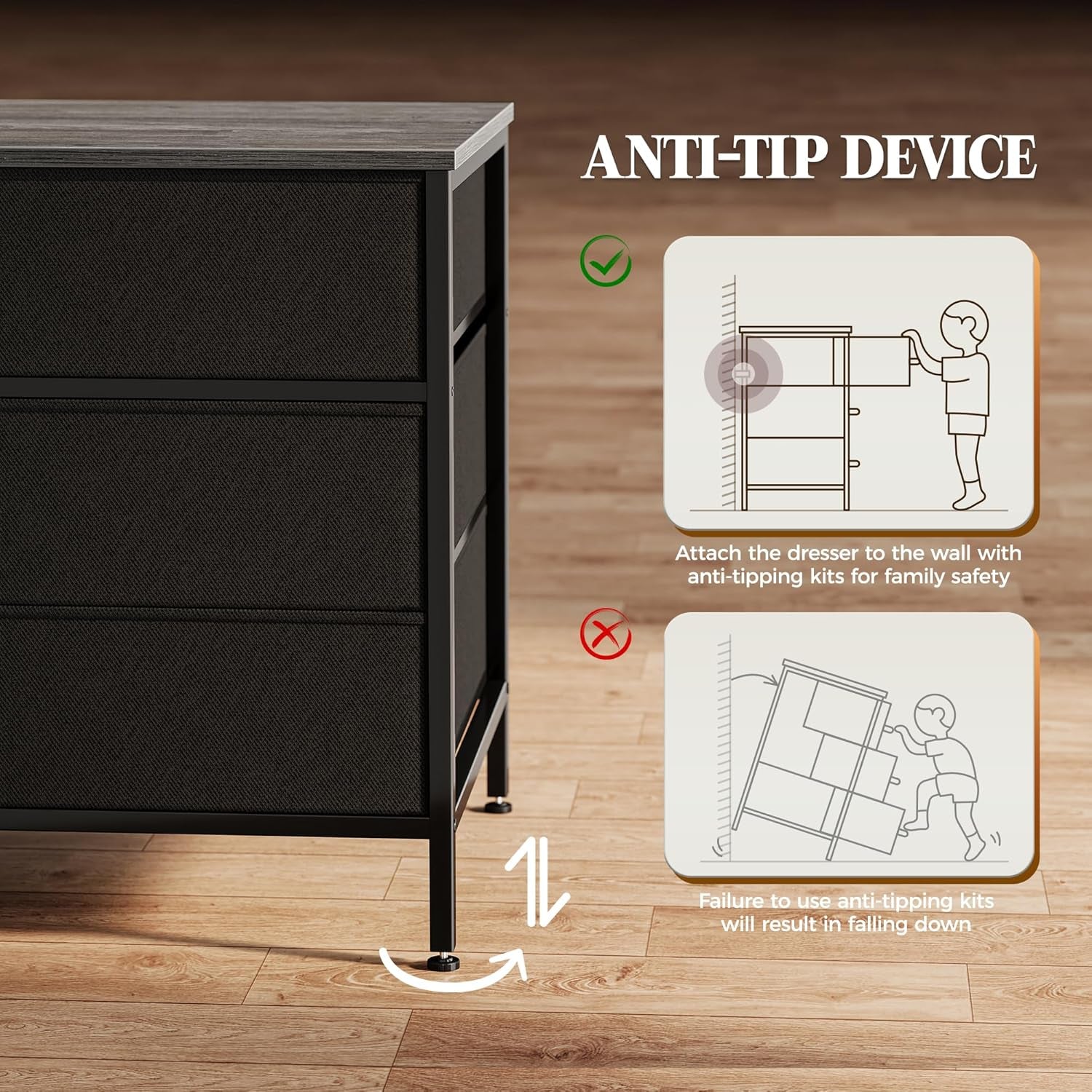 63-Inch Bedroom Dresser with 10 Fabric Drawers, Versatile TV Stand for 55 to 70 Inch TVs, Grey Toy Storage Organizer for Closets