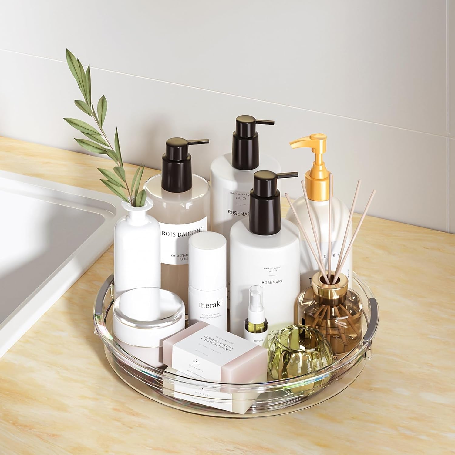 4 Pack Lazy Susan Organizer, Clear Lazy Susan Turntable for Cabinet, Refrigerator, Table Top, Kitchen, Bathroom, Pantry Organizers and Storage, 2 Sizes Included 12In, 10.6In