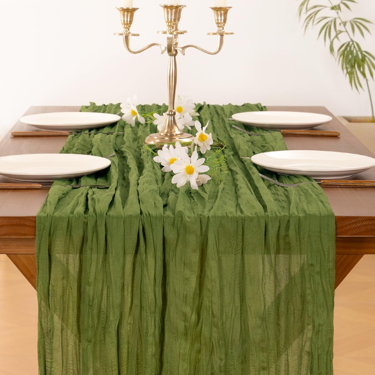 Olive Green Table Runner Spring Easter Cheesecloth Table Runner 170 Inch Cheese Cloth 14FT Boho Rustic Gauze for Wedding Party Baby Shower Decor