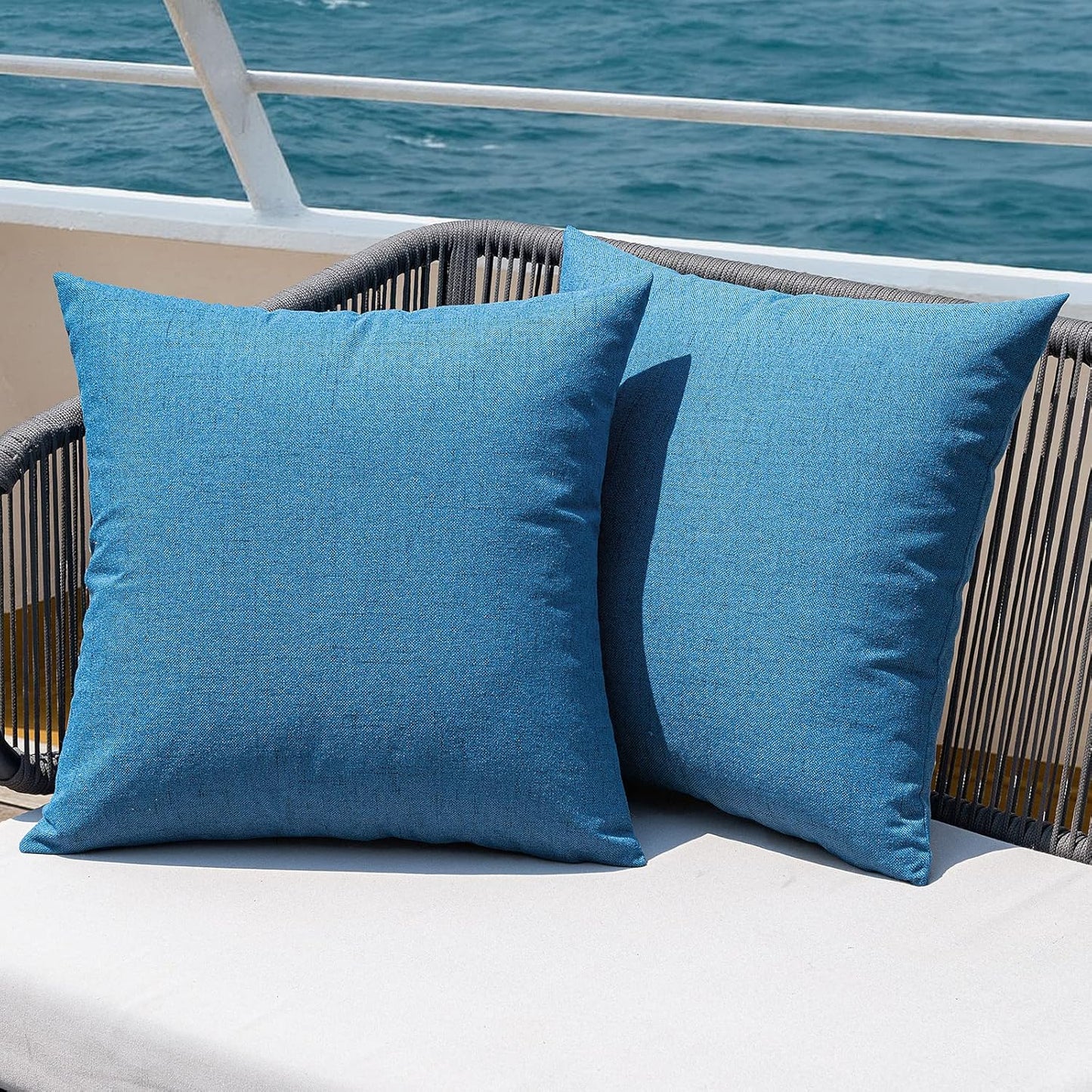Pack of 2 Outdoor Throw Pillow Covers Waterproof Decorative Soft Pillowcases Linen Farmhouse Square Cushion Shams for Patio Balcony Couch Garden 18X18 Inch,Dark Blue