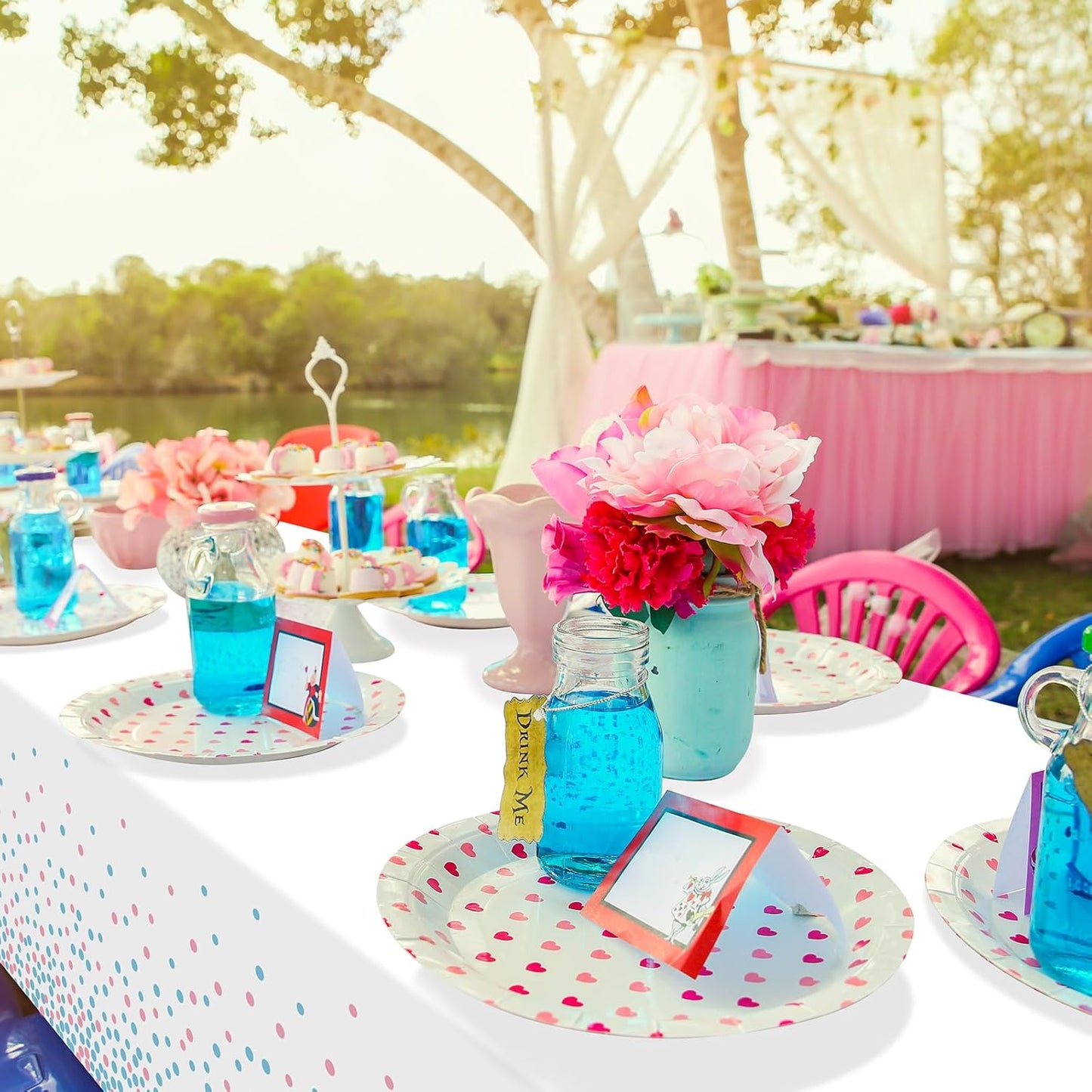 3Pack White and Pink Blue Plastic Tablecloth, White Disposable Table Cloth for Rectangle Tables, Pink Blue Stamping Dot White Tablecloth for Gender Reveal Baby Shower Birthday Party Supplies, 54"X108"