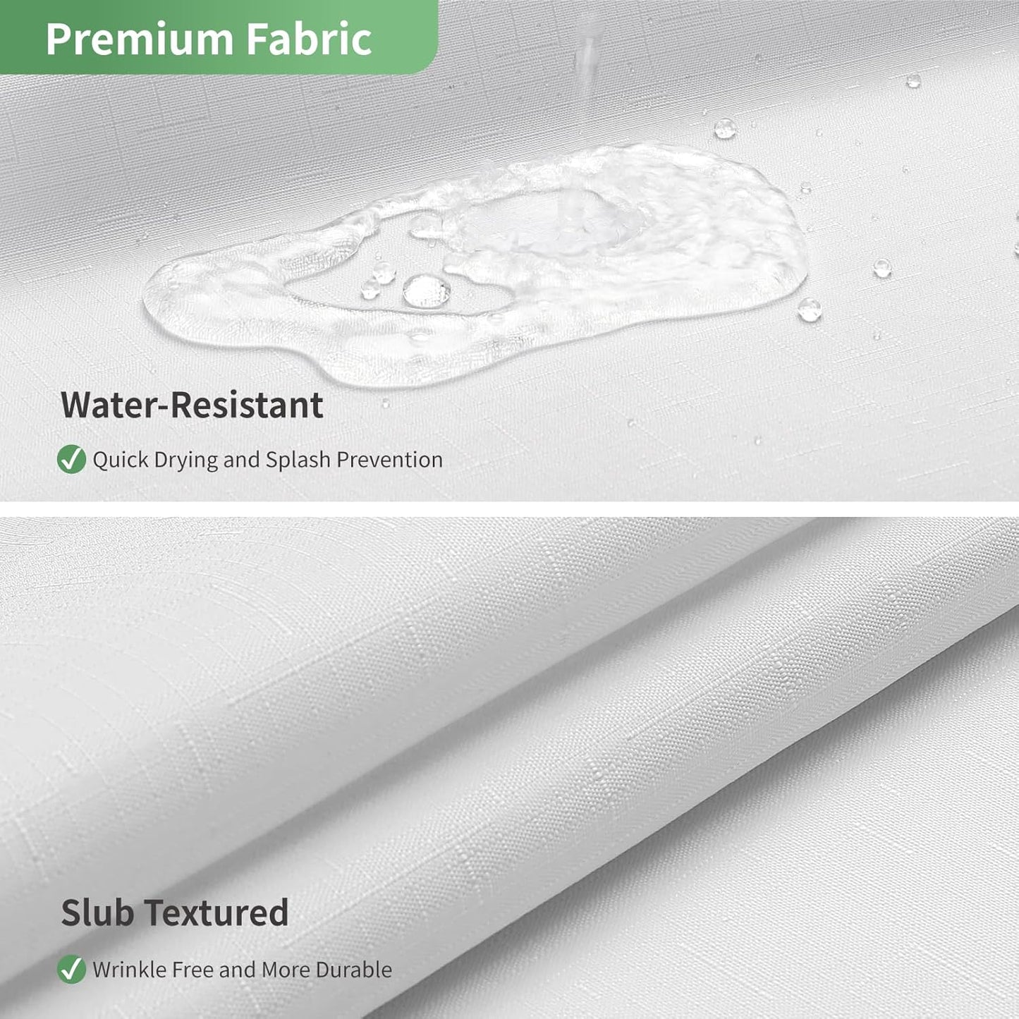 White No Hook Shower Curtain with Snap-In Fabric Liner Set,Slub Textured Fabric Shower Curtains for Bathroom,Hotel Style Modern Shower Curtain,Water Repellent & Washable,71X74(72)