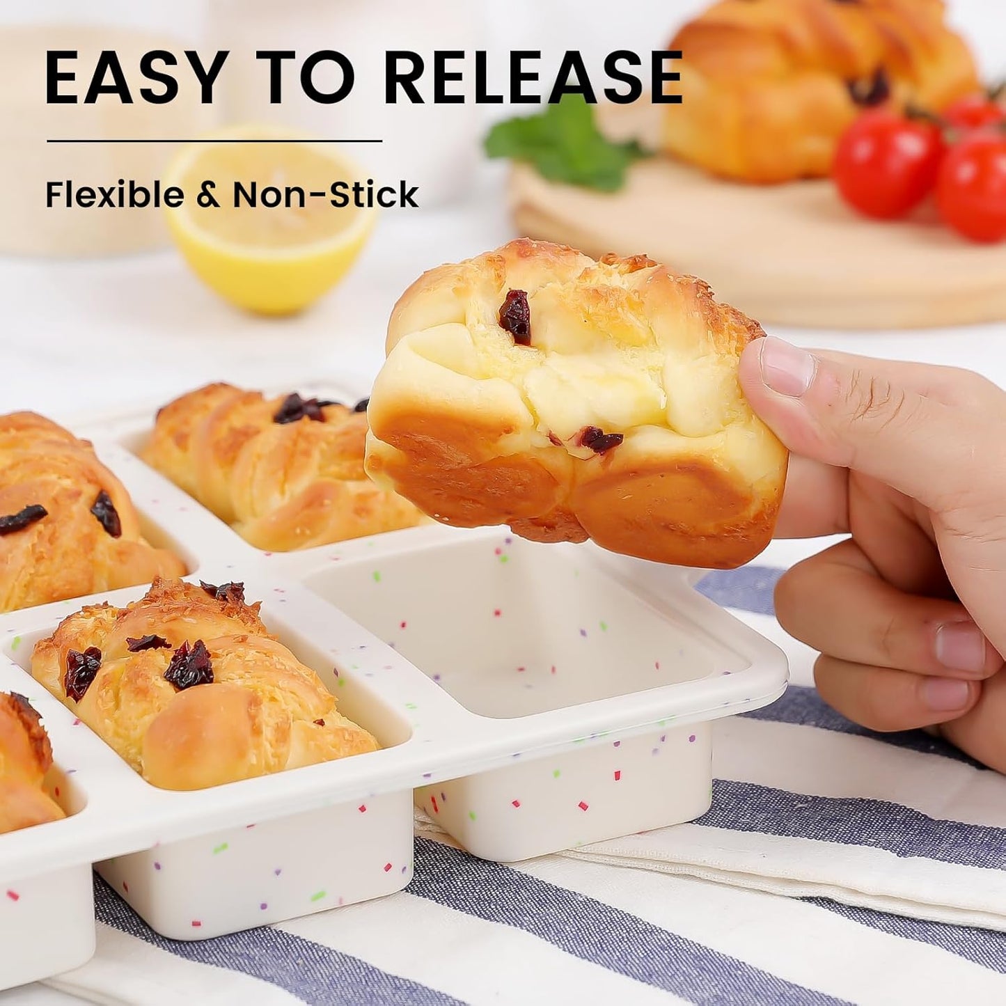 Silicone Mini Loaf Pans with Metal Reinforced Frame-1 Pack, Non-Stick Silicone Bread Pan for Baking 8-Cavity, Tiny Banana Bread Pan Set, Dishwasher Safe Brownie Pan-Cream