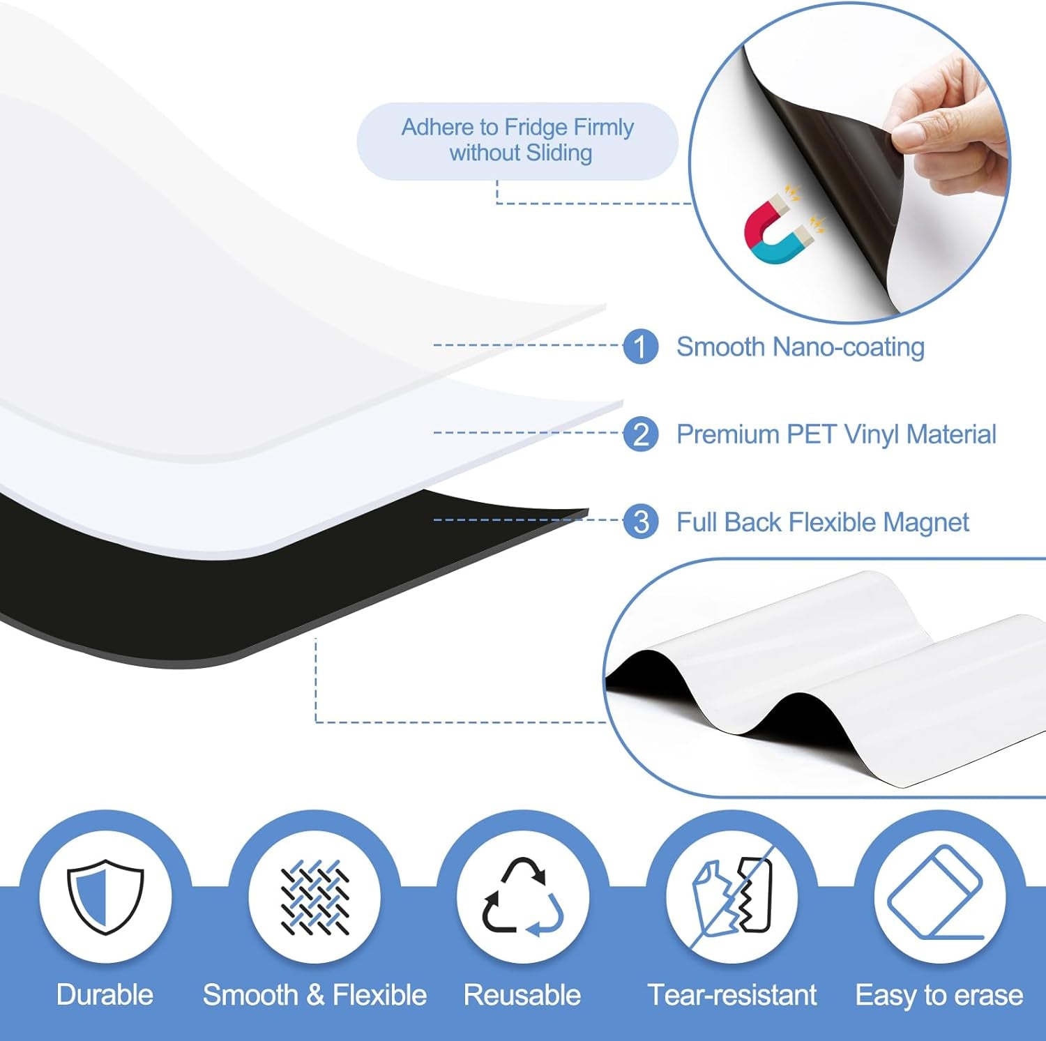 3 Pack Dry Erase Magnetic Calendar for Refrigerator - Monthly & Weekly & Daily Planner + 2 PCS Magnetic Dry Erase Whiteboard for Fridge