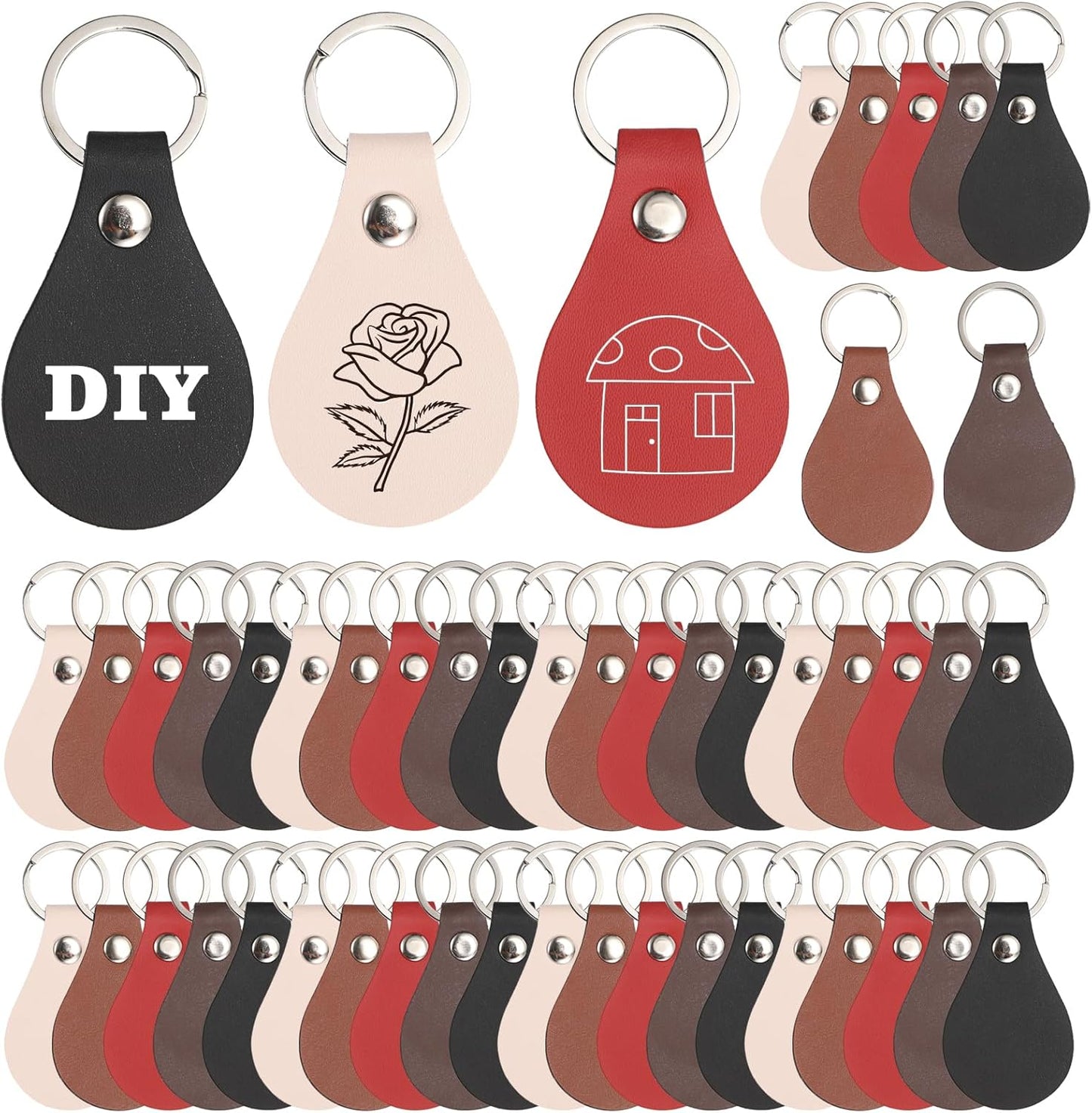 100-Piece Leather Keychain Blanks Set, 10 Color Options for Engraving, Personalized PU Leather Key Fob Kit for DIY Crafts and Gift Accessories