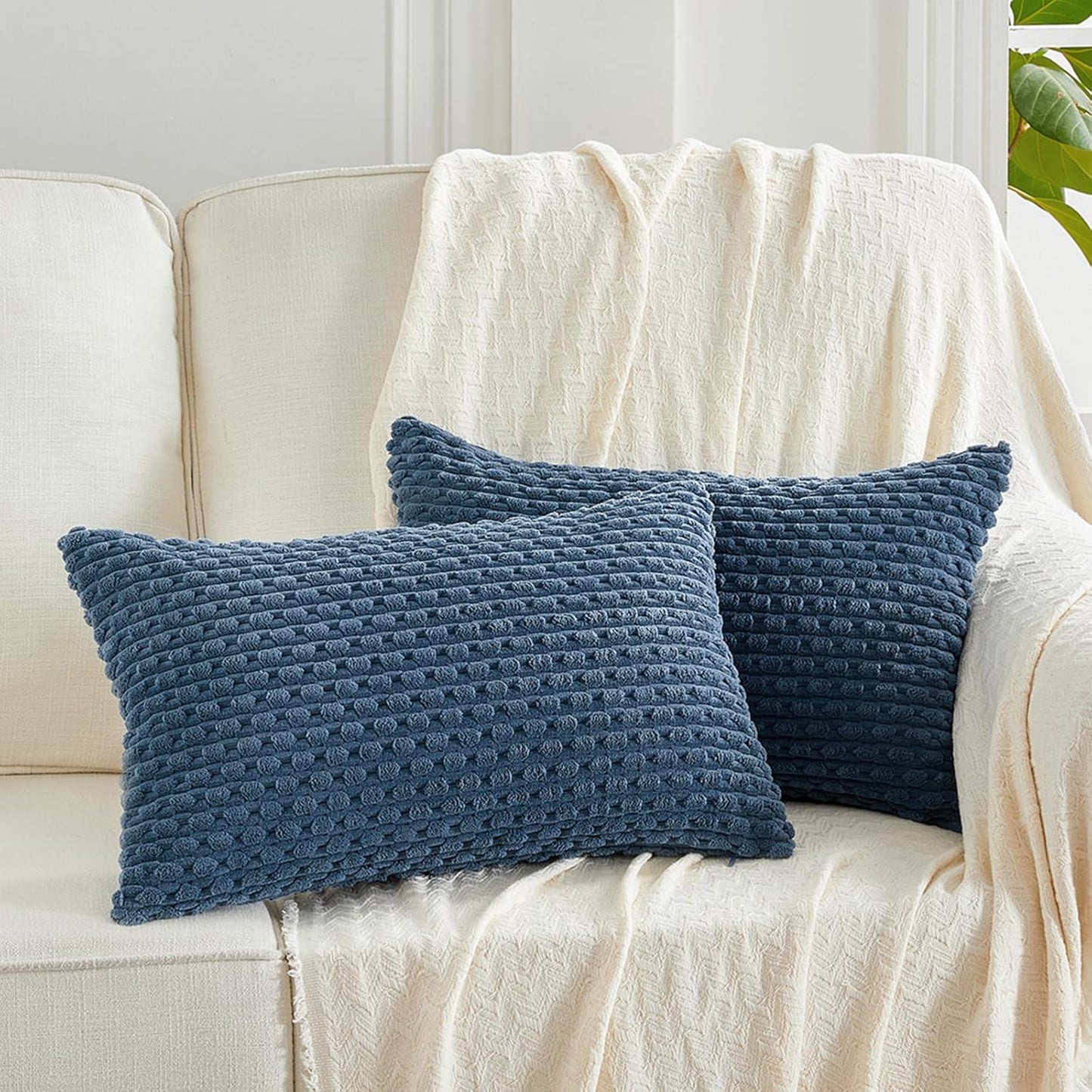 2 Packs Dusty Blue Decorative Throw Pillow Covers 12X20 Inch for Couch Bed Sofa, Modern Farmhouse Boho Home Decor, Soft Cute Plush Corduroy Cushion Case 30X50 CM