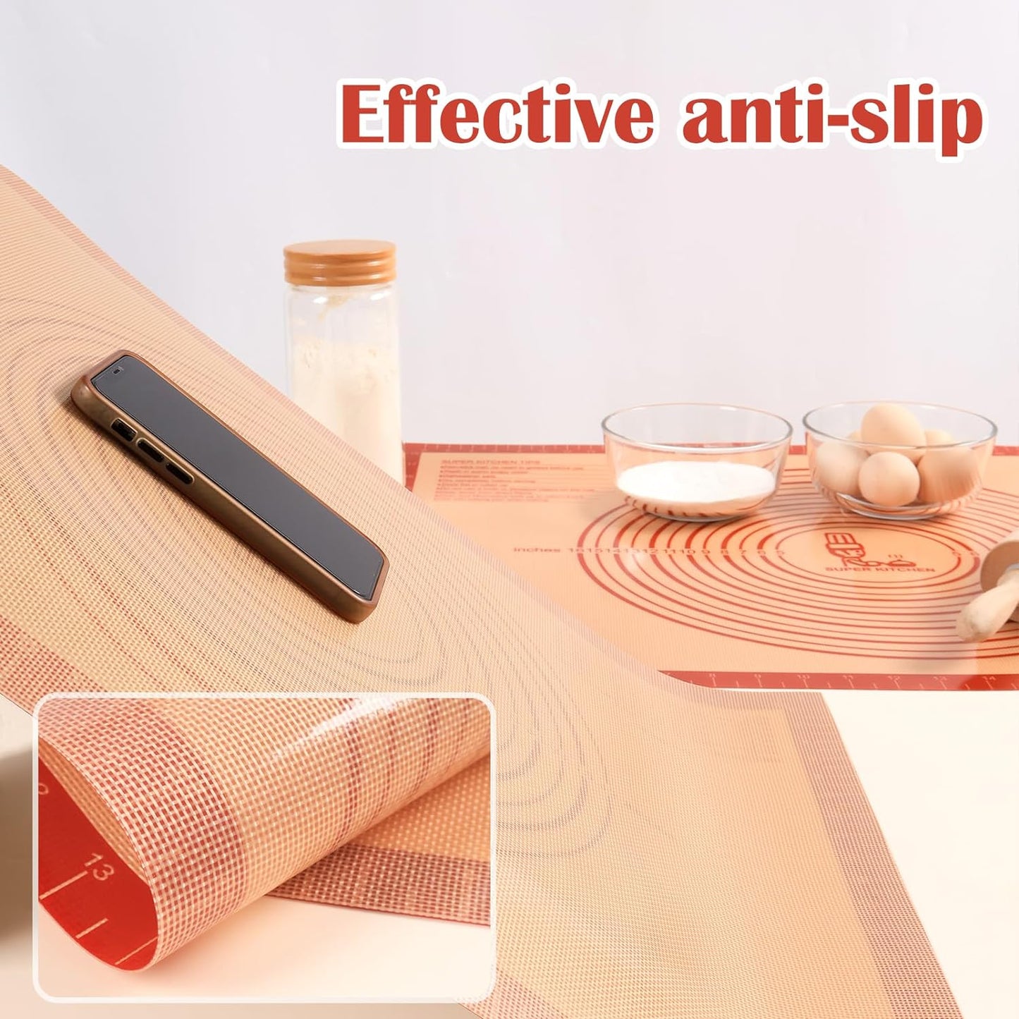Extra Thick Silicone Pastry Mat Large for Nonstick Baking Mat with Measurement,For Kneading,Fondant/Counter Pad, Dough Rolling, Silicon Cookie Sheet, Pie Crust Bake (16×20, Red)
