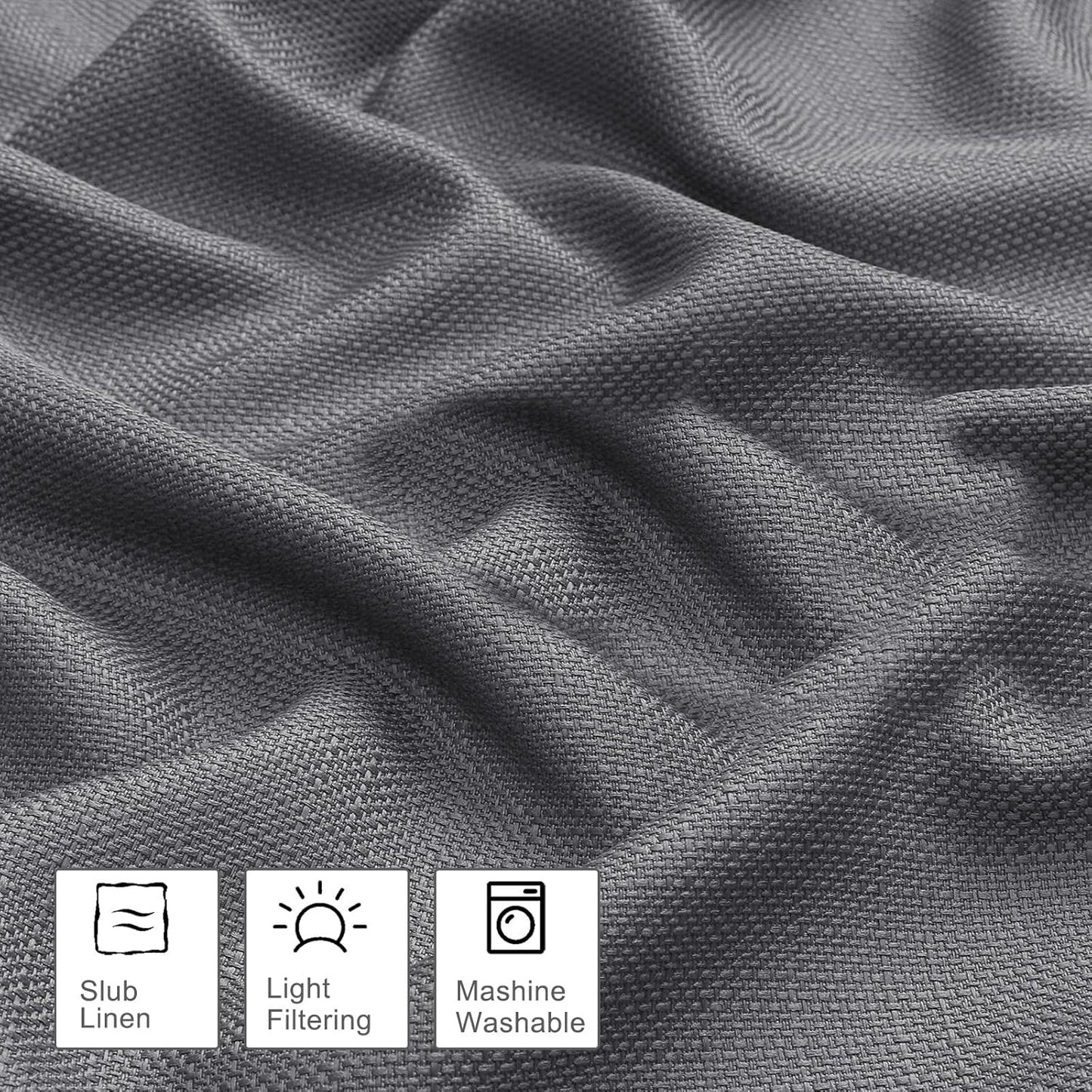 Bob 1 PCS Dark Grey Valances for Windows, Faux Linen Textured Kitchen Window Curtains Valance for Bedroom Living Room, Modern Soft Airy Solid Rod Pocket Bathroom Cafe Curtain, 60Wx14L Inch