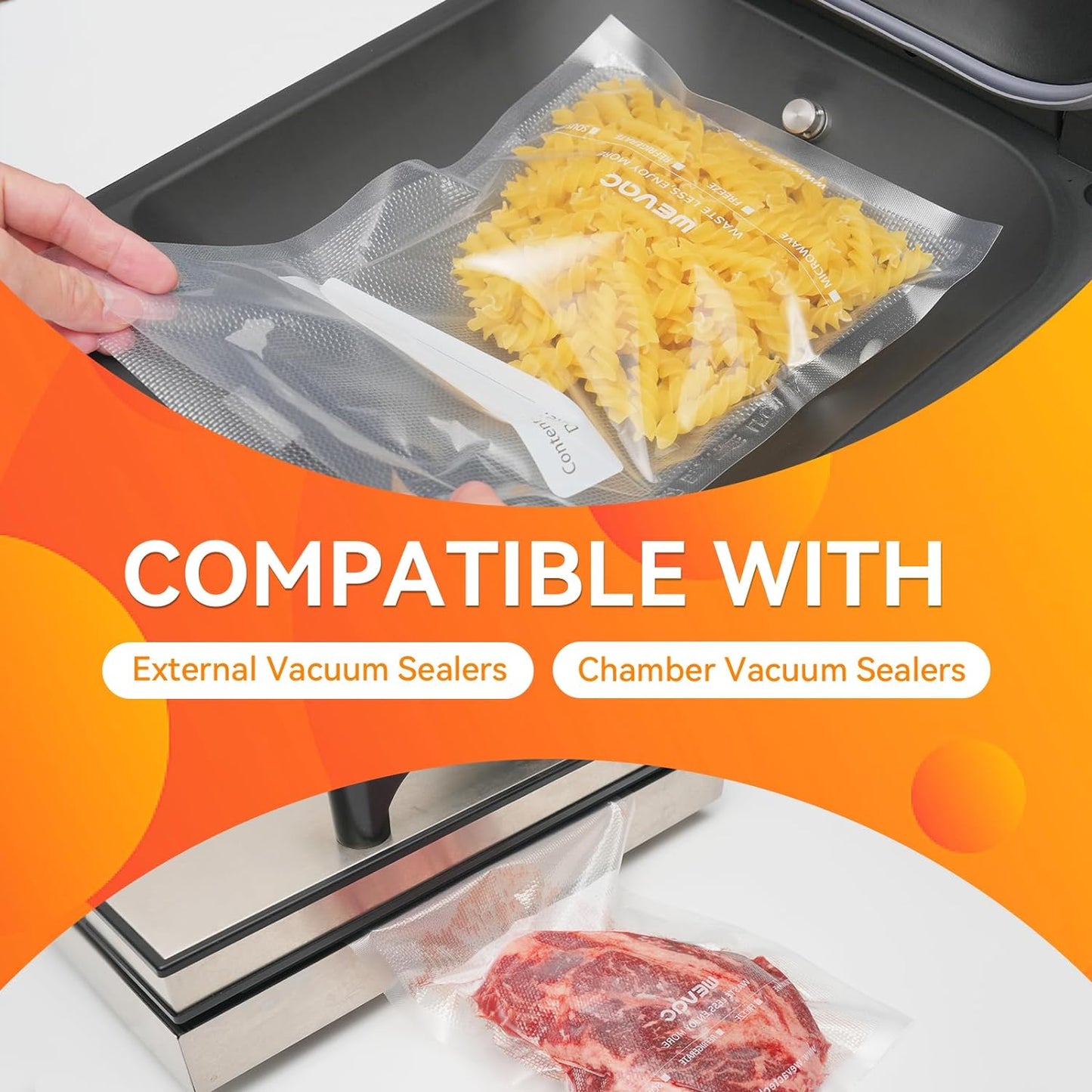 6” X 10” 200 Count Food Vacuum Sealer Bags Keeper, Precut Pint, Ideal for Food Saver, BPA Free, Commercial Grade, Great for Storage, Meal Prep and Sous Vide
