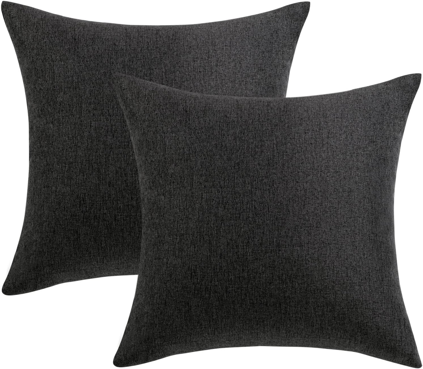 Pack of 2 Decorative Outdoor Solid Waterproof Throw Pillow Covers Faux Linen Garden Farmhouse Cushion Cases for Halloween Patio Tent Balcony Couch Sofa 12X12 Inch Black