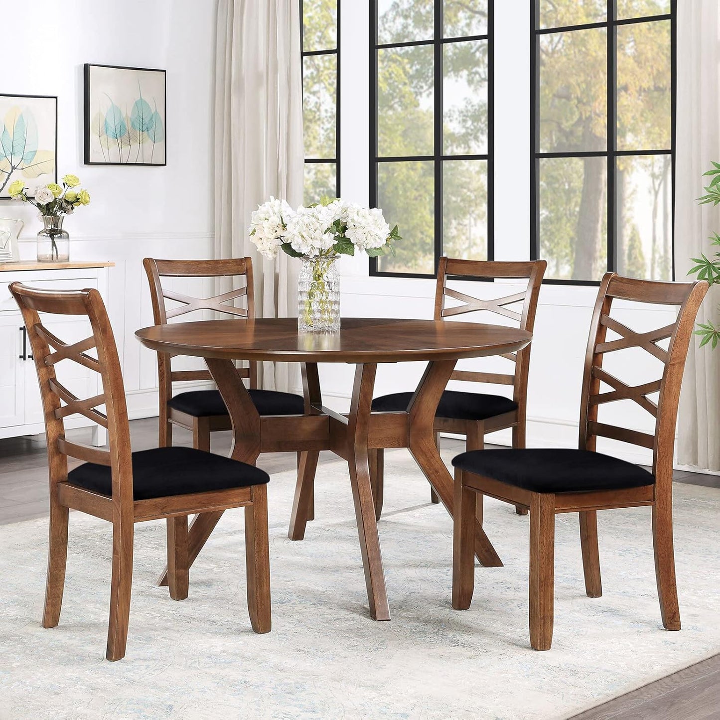 Velvet Seat Covers for Dining Room Chair Set of 2, Stretch Fit Removable Washable Chair Seat Cushion Protector Slipcovers with Ties, Black