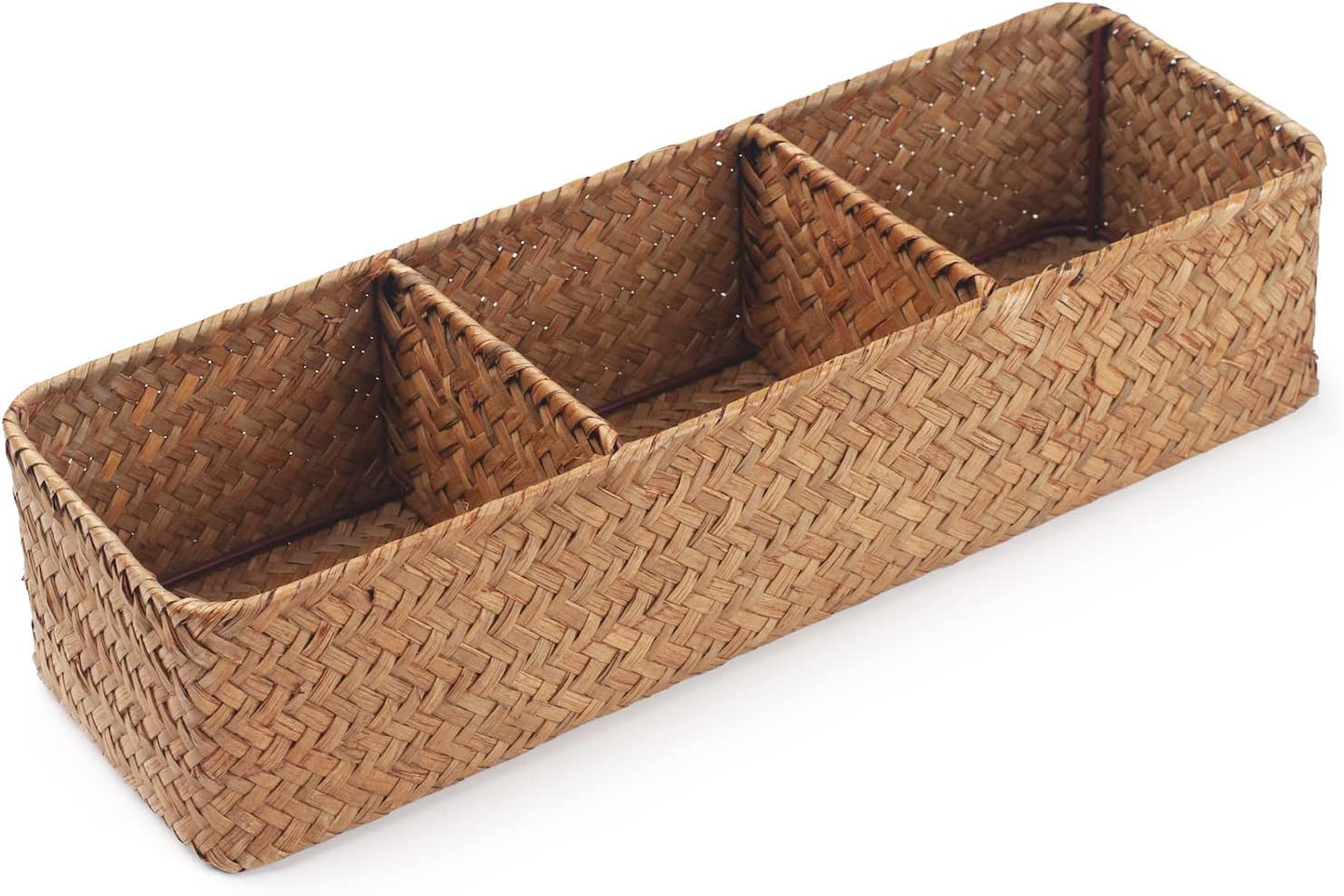 Seagrass Tank Basket for Toilet Paper 3 Sections Woven Storage Basket with Large Compartment Natural (16.5Inch X 5.5Inch X 3.5Inch)