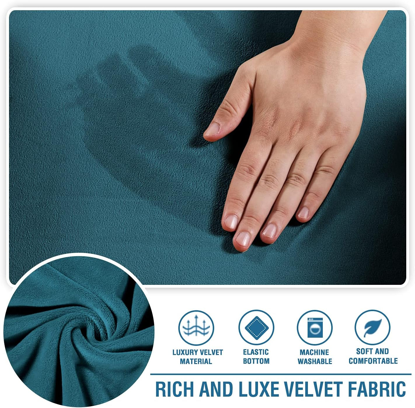 Stretch Velvet T Cushion Chair Covers for Living Room Armchair Sofa Cover Couch Cover Slipcover T Cushion Seat Cover Stay with Elastic Bands(Armchair, Deep Teal)