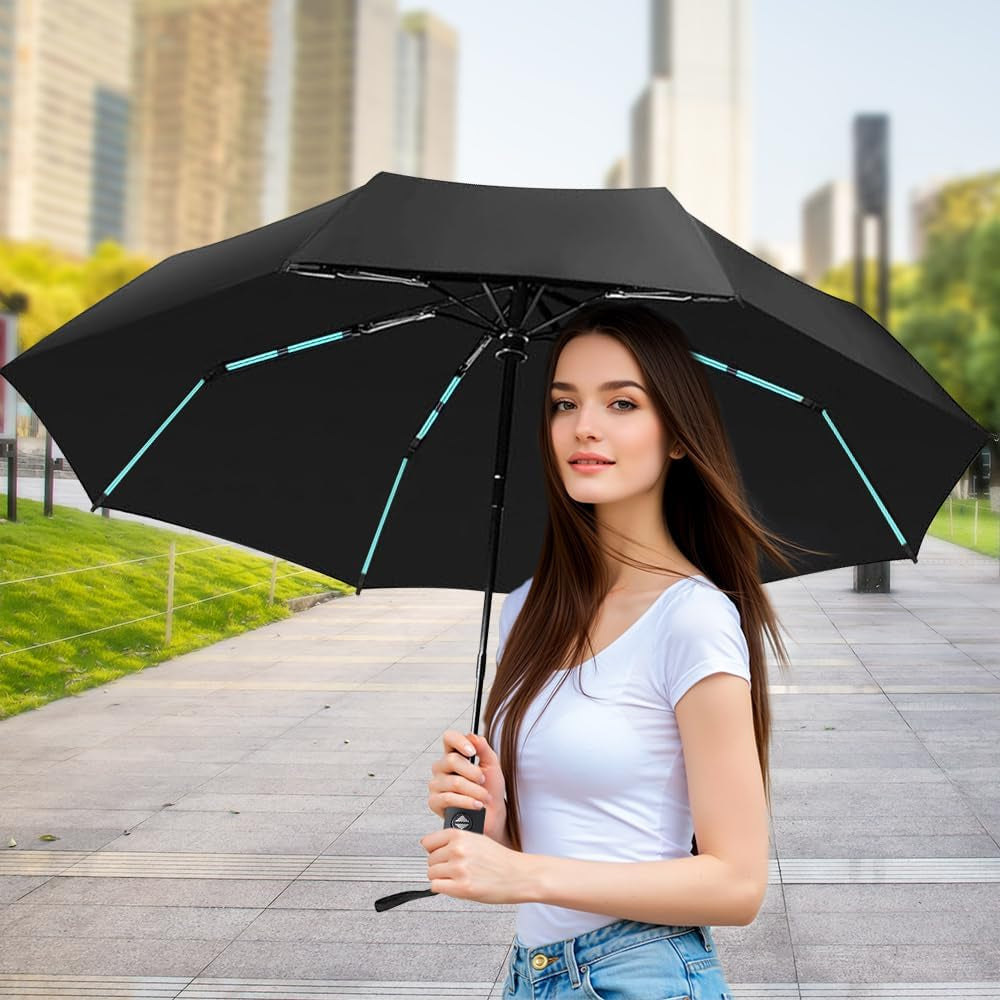 Compact Travel Umbrella, Automatic Folding Windproof 8 Ribs, Lightweight Small Portable Parasol for Rain & Sun with UV Protection, Fits Car, Backpack, Purse, Men & Women