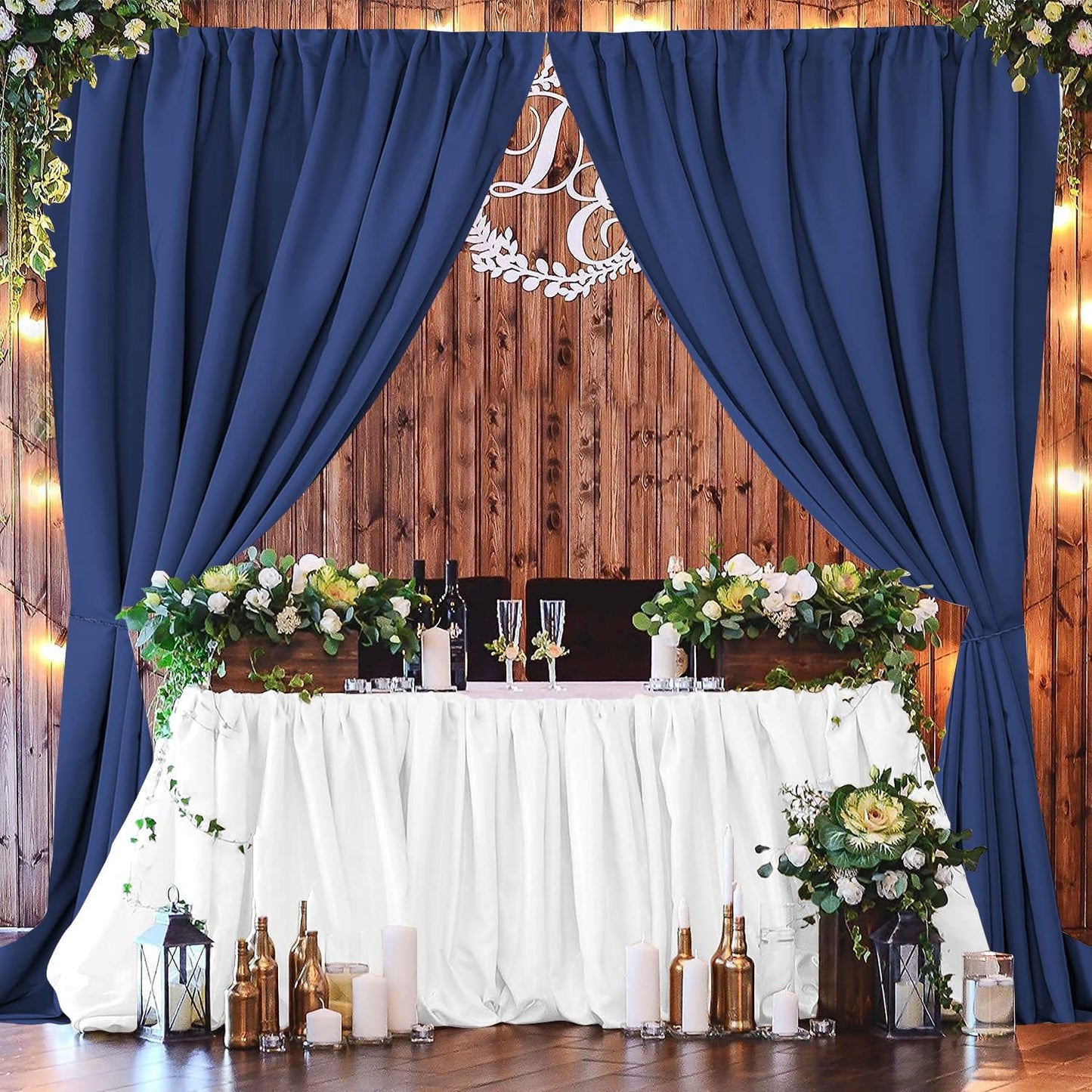 Blue Backdrop Curtains for Wedding, Polyester Backdrop Drapes for Photo Background Baby Shower Decorations, Wrinkle Free Polyester 5Ft X 7Ft Fabric Drape 2 Panels with Rod Pockets