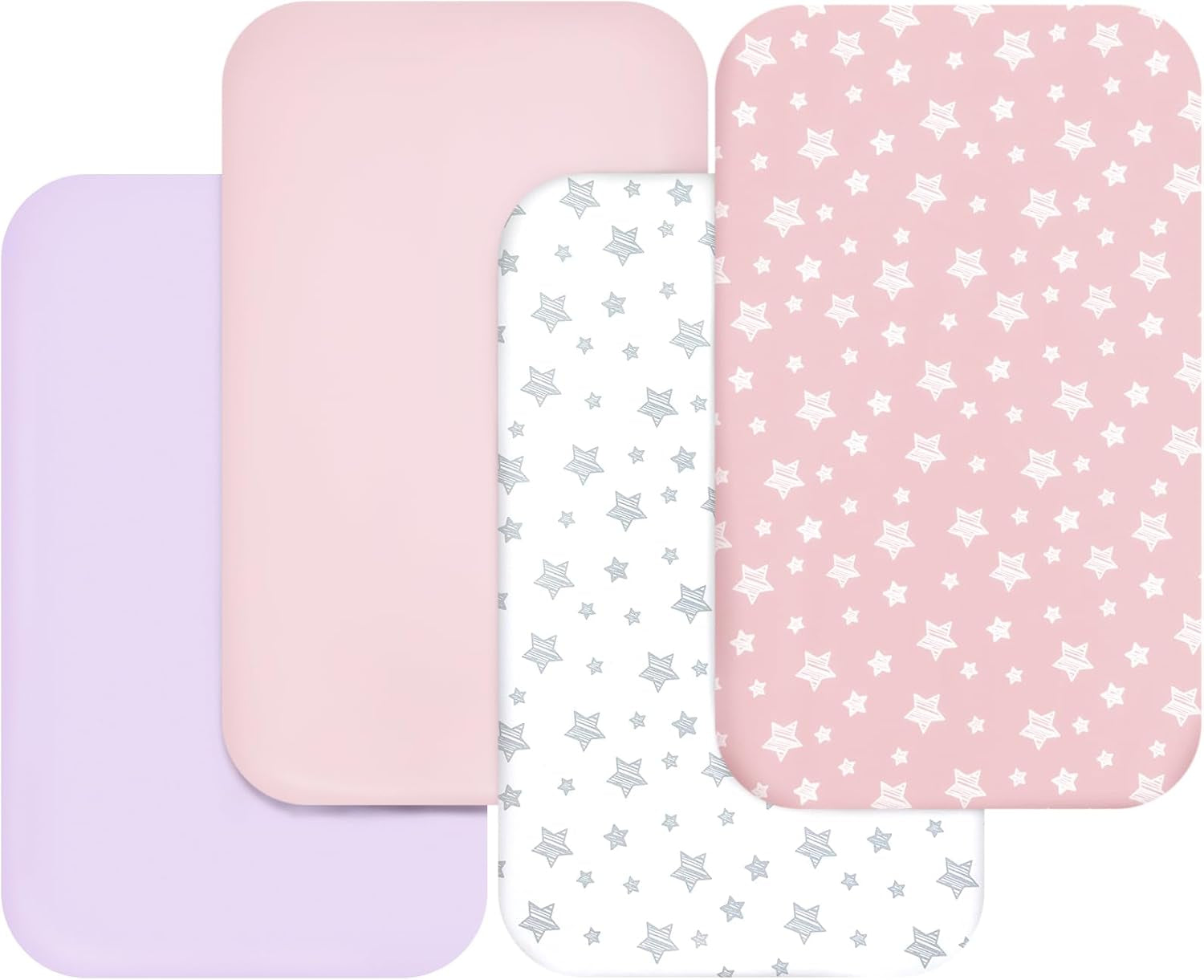 Bassinet Sheets for Baby Boys Girls 4 Pack(33" X 20"), Compatible with Airclub, Mika Micky, Baby Delight, Dream on Me, Koola, AMKE and Other Rectangle Bassinet Mattress, Pink