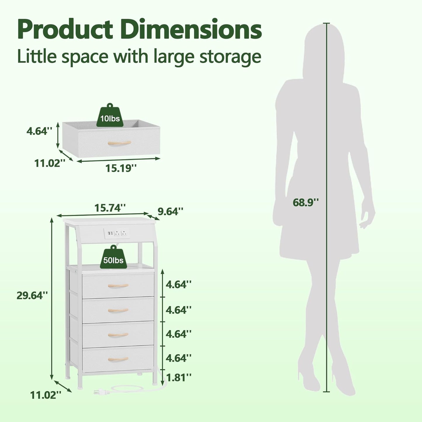 Elegant Nightstand with Integrated Charging Station, Versatile Dresser Featuring PVC and Fabric Drawers, 33.3-Inch Side Table with Open Shelf, Ideal for Bedroom, Closet, and Entryway Use, White Finish