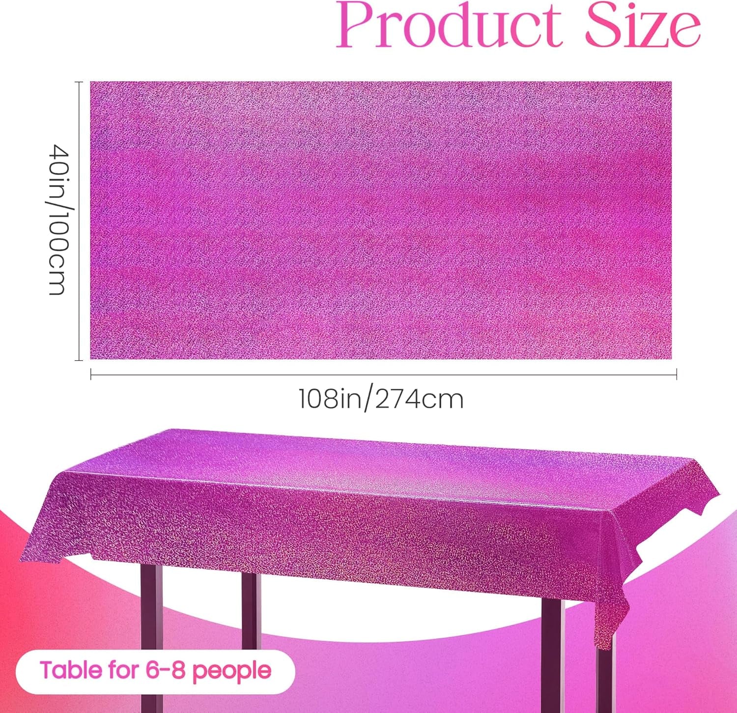 Fuchsia Hot Pink Holographic Tablecloths - Set of 2, 40" x 108", Ideal for Galentine's Day, Valentine's Day, and Girls' Birthday Party Decorations