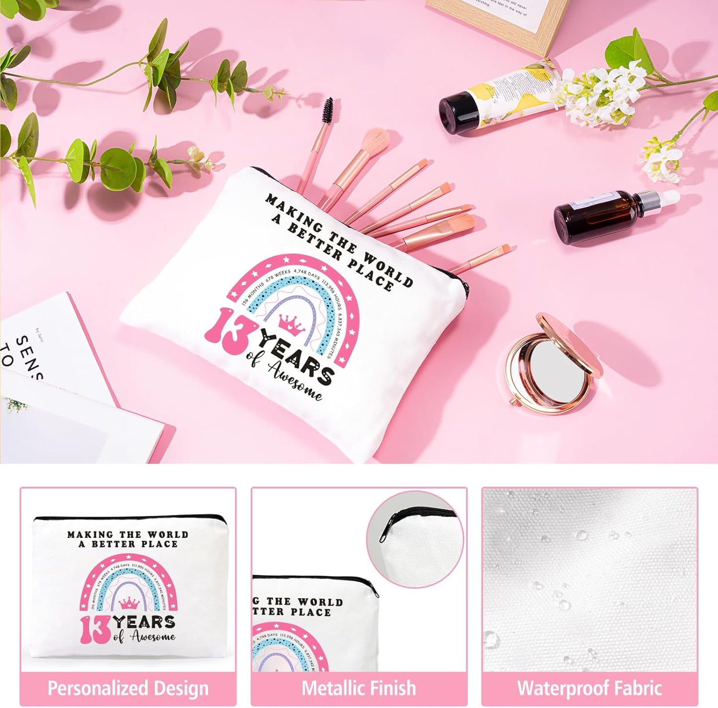 13Th Birthday Gifts for Girls – Gift Set for 13 Year Old Girl with Glass, Jewelry, Bracelet, Socks, Makeup Bag – Teen Girl 13Th Birthday Decorations – Present for Daughter, Niece, Granddaughter