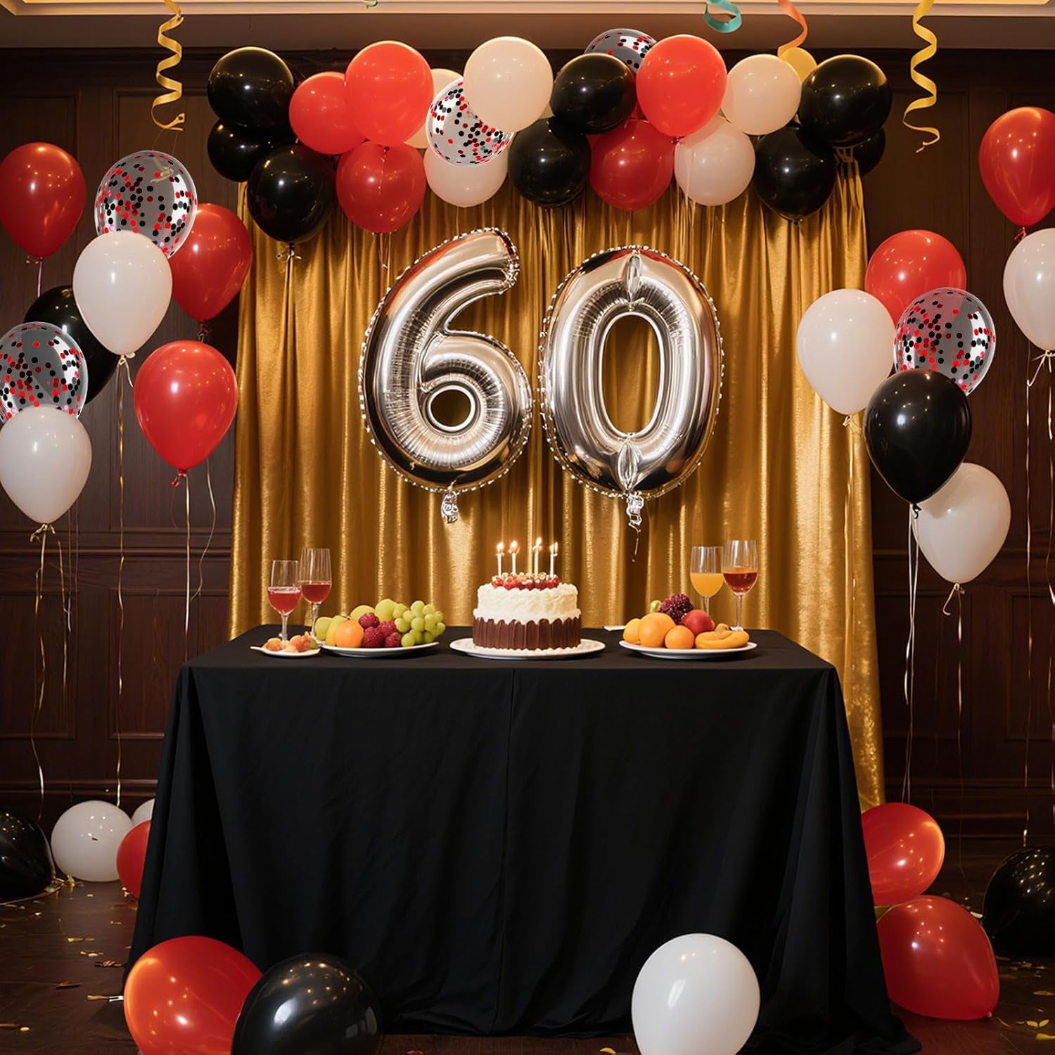 Red White and Black Balloons 12 Inch Black Red Confetti Party Decoration Balloons with Ribbons for Birthday, Wedding, Baby Shower, Anniversary, Casino Theme, Graduation Party Supplies