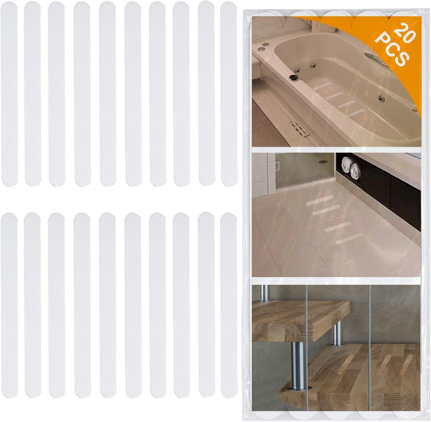20 Pack Non Slip Bath Tub Stickers Strips, anti Slip Shower Treads, Bath Safety Stickers Tape, Slip Resistant Decals for Tub Pools Floor Bathrooms Stairs to Prevent Slippery