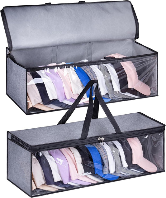 2 PCS Wide Hat Storage for Baseball Caps Organizer with 2 Sturdy Handles Hat Racks Holder Grey Capbox Stackable for Home Travel