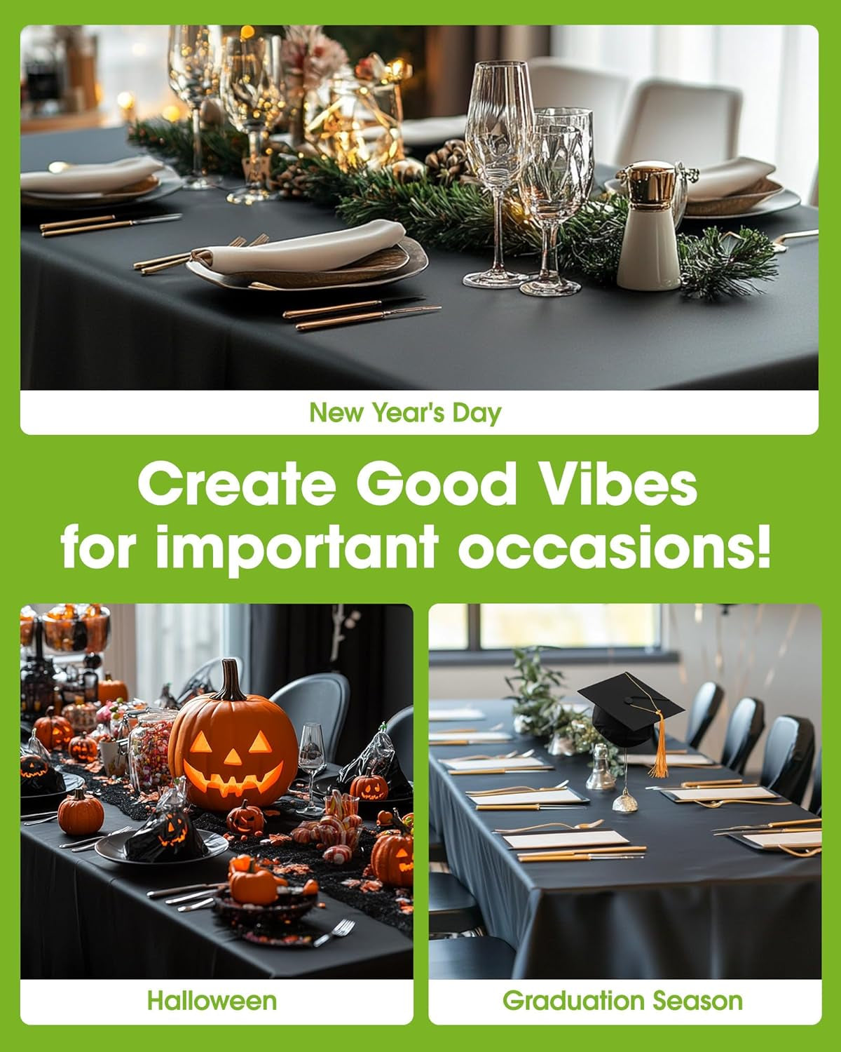 Plastic Table Cloth Disposable 10 Pack, 54 X 108 Inch Table Cloths, Halloween Party Decorations, Summerween Decor, Halloween Tablecloths, Rectangle, Plastic Cover, Leakproof & Sturdy, Black