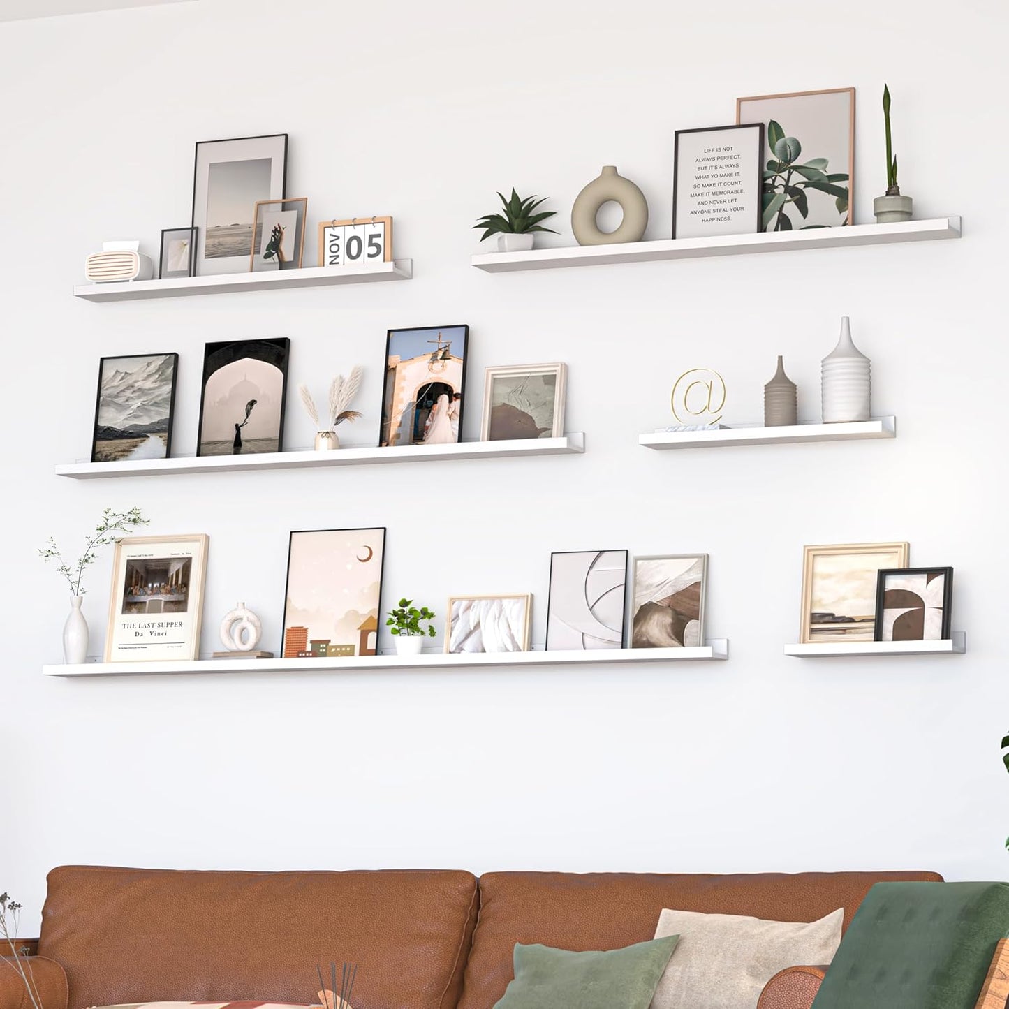 Picture Ledge Shelf, Floating Shelves Set of 2, 24 Inches Picture Shelf for Wall with Ledge, Kids Bookshelf Wall Mounted for Living Room Bedroom Decor Books Photo Frames - White