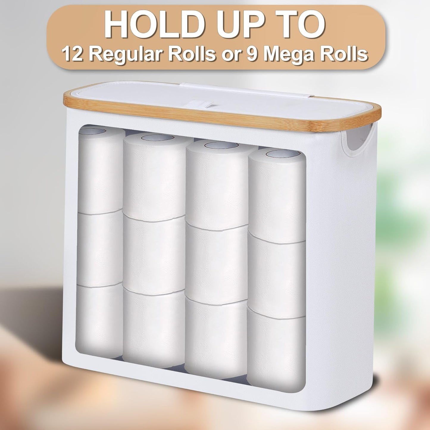 Toilet Paper Basket 28L, Toilet Paper Holder with Lid for Bathroom, Free Standing Storage Organizer Holds up to 9-12 Rolls (White, 1)