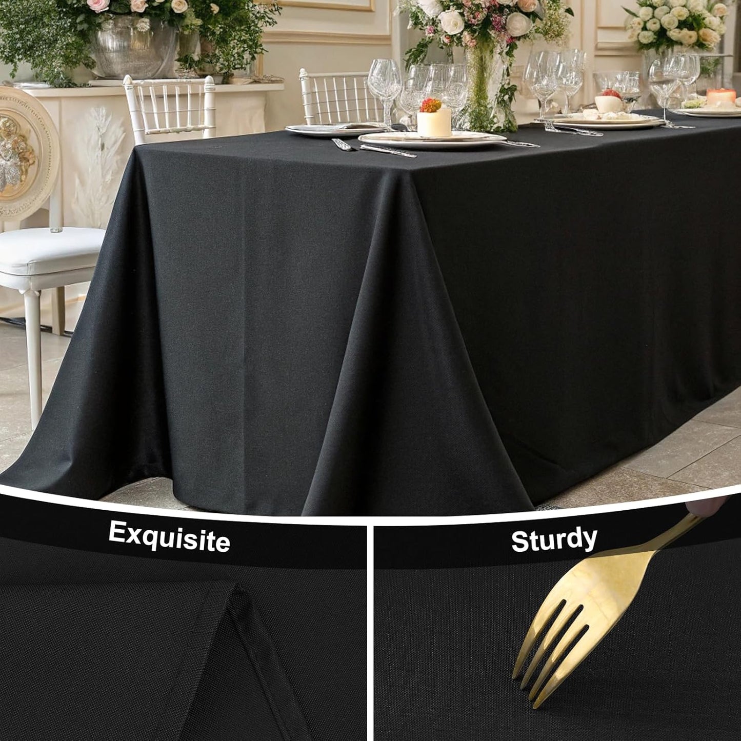 Rectangle Table Cloth, Waterproof Anti-Scratch Polyester Tablecloth, Decorative Washable Fabric Table Cover for Dining, Buffet, Parties and Outdoor, 60X84, Black