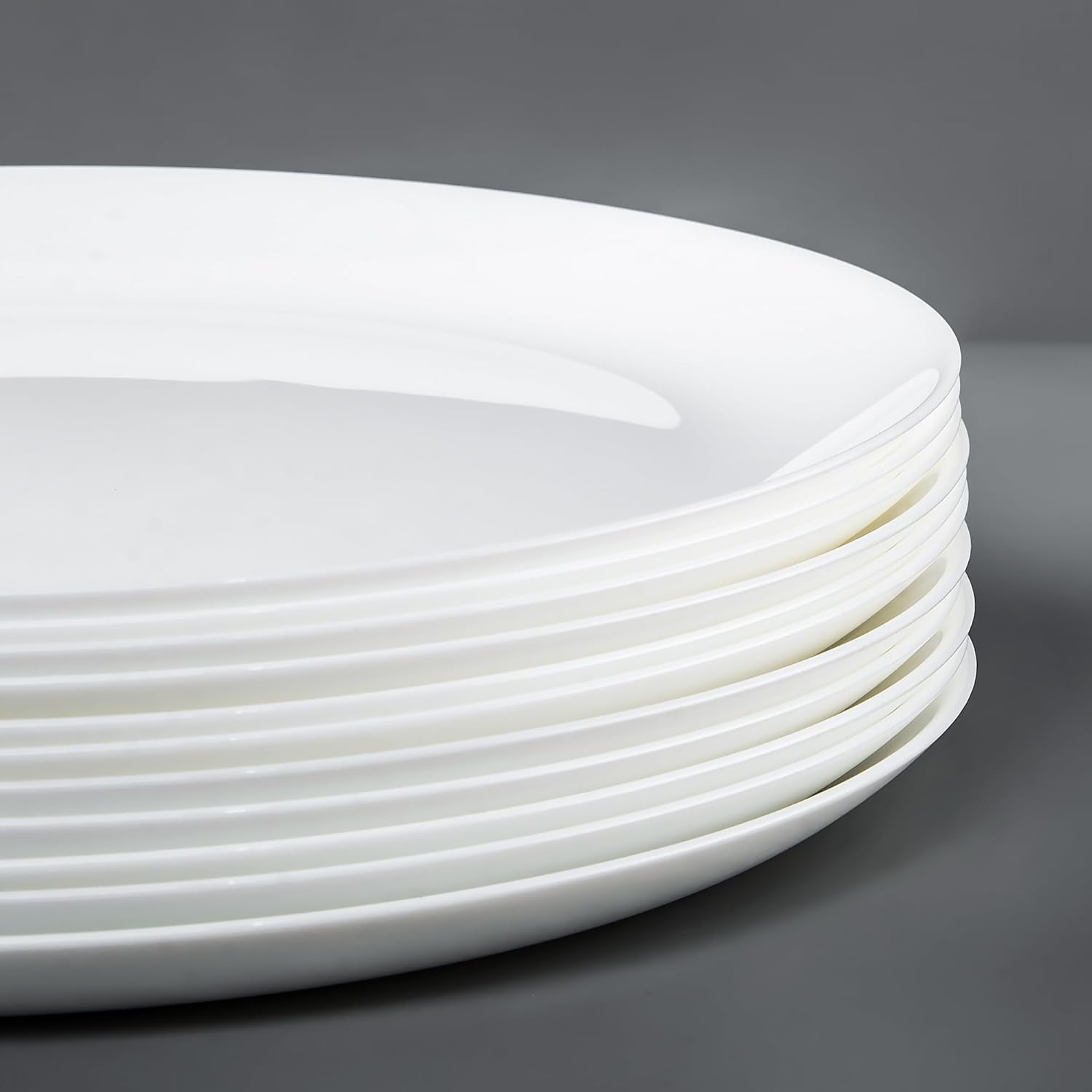 Set of 8 Tempered Glass Dinner Plates, 10.5-Inch Round, Microwave and Dishwasher Safe