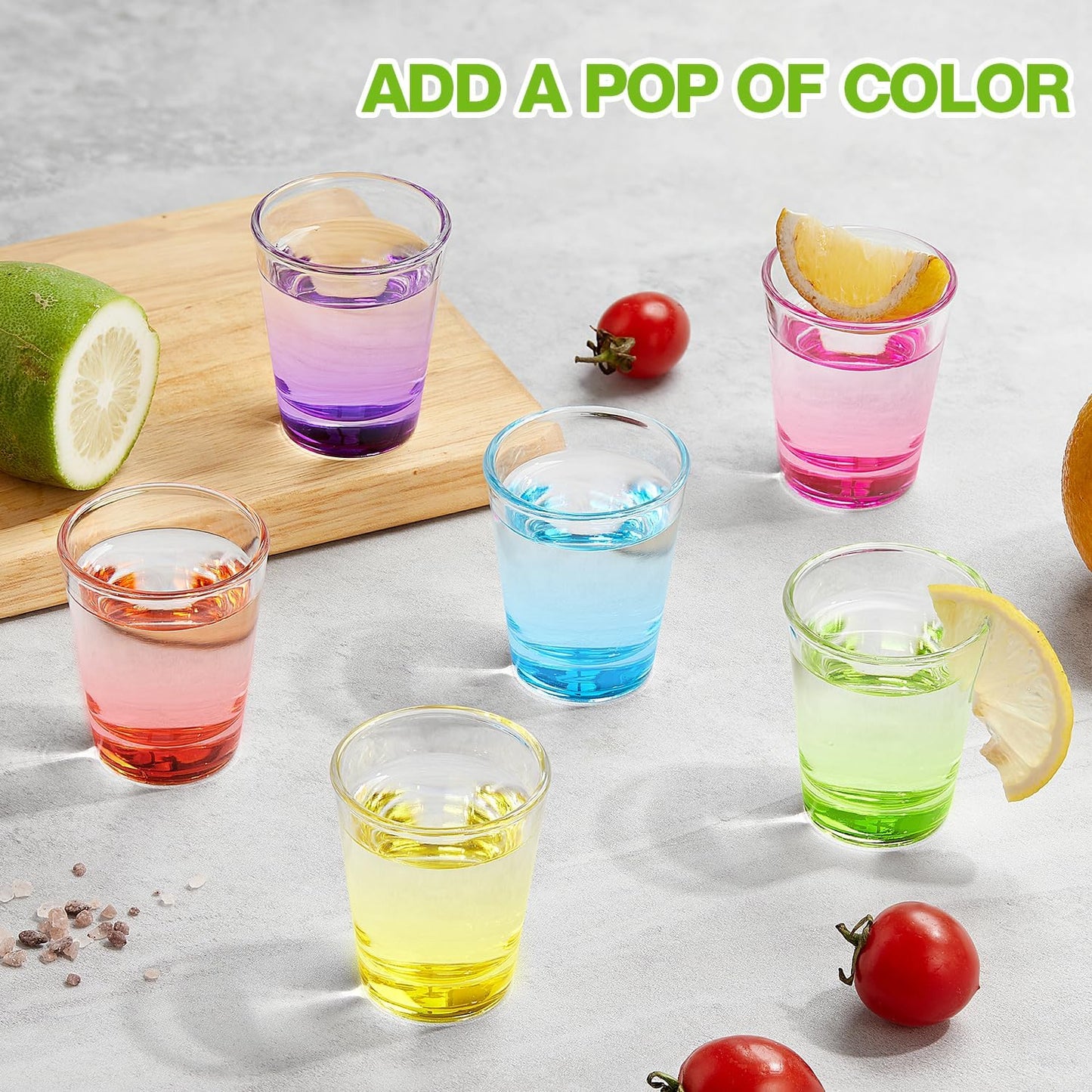 6 Pack Heavy Base Shot Glasses Set, 1.6 Oz Colorful Shot Bulk, Clear Shot Glass, Tequila Cups Small Glass, Shot Glasses for Whiskey, Tequila, Vodka, Spirits & Liquors