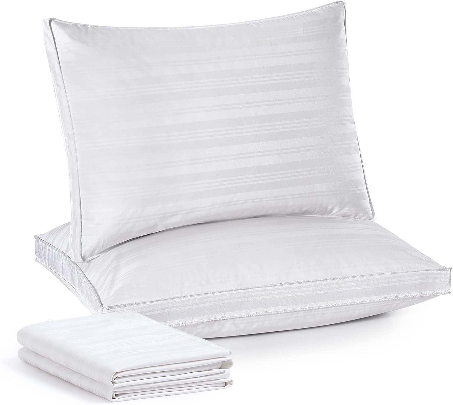 ® Goose Feathers and down Pillows with Gusseted 2 Outer Protectors, Cotton Fabric, White, Standard/Queen Size, Set of 2