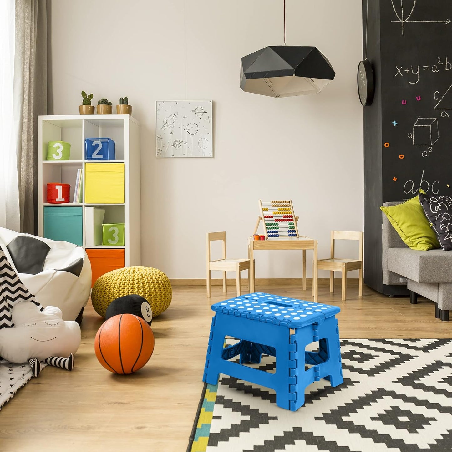 Folding Step Stool - (Pack of 1) Foot Stool with 9 Inch Height - Holds up to 300 Lbs - Lightweight Plastic Foldable Step Stool for Kitchen, Bathroom & Living Room (Blue)