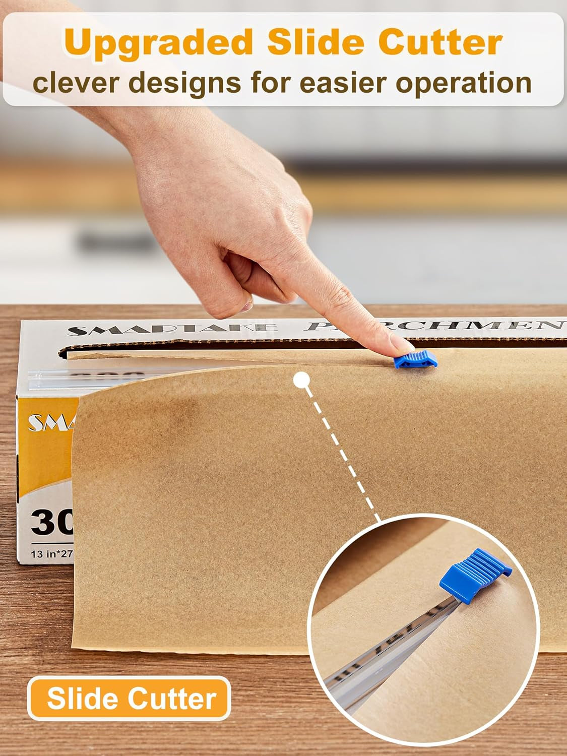 Parchment Paper Roll for Baking, 13 in X 278 Ft, 300 Sq.Ft, Non-Stick Baking Paper Sheets with Slide Cutter, Heavy Duty Extra Long, for Kitchen Baking Cooking Grilling Steaming, Unbleached