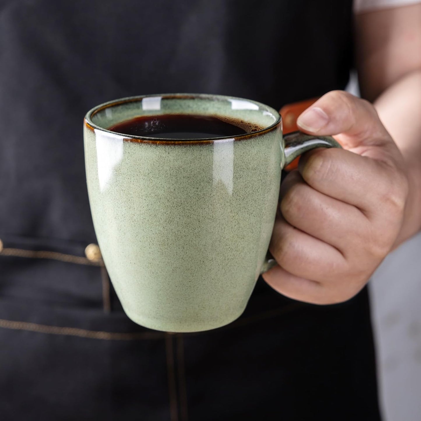 Set of 6 Pastel Green Ceramic Coffee Mugs, 12oz Stoneware Cups for Hot Beverages, Dishwasher and Microwave Safe