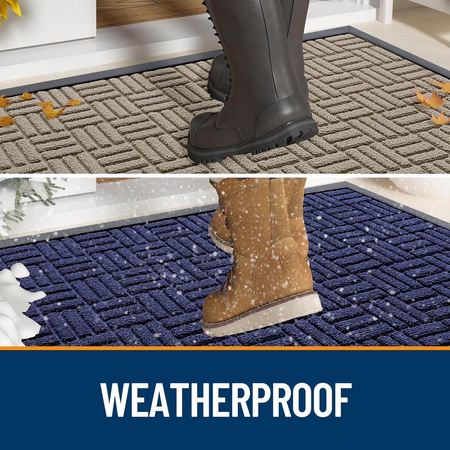 Front Door Mat outside Entrance 29X17, Absorbent, Heavy Duty Sturdy Natural Rubber Doormat Indoor Outdoor, Stain and Fade Resistant, Non-Slip Backing Low Profile Floor Mat for Entryway, Gray