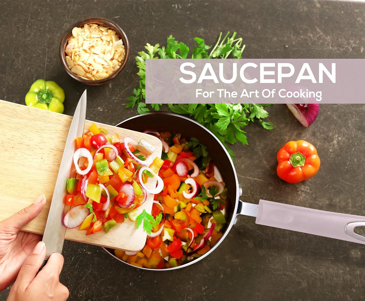 Nonstick Stock Pot Saucepan Set with Lids, 1 Quart and 2 Quarts Multipurpose Stock Pots Set for Home, Kitchen or Restaurant, Purple & Black