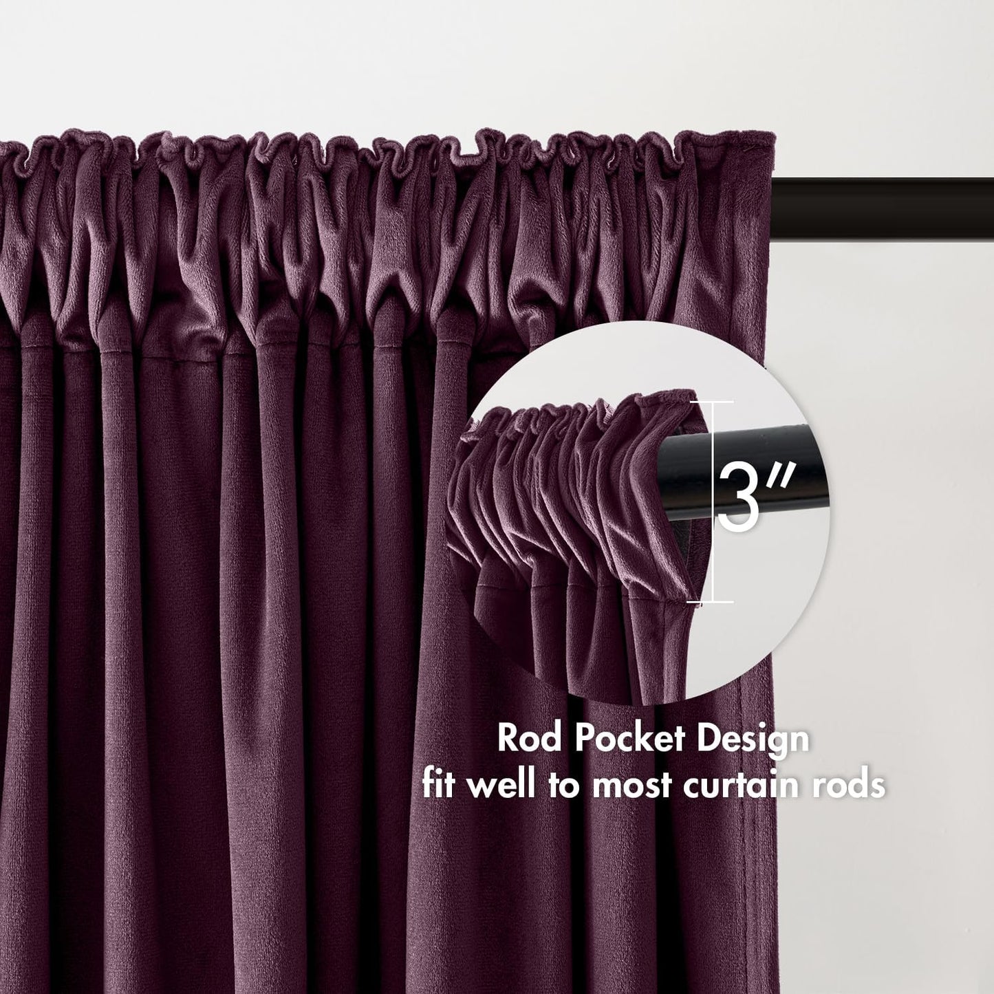 Purple Orchid Velvet Thermal Insulated Blackout Curtains - 84-Inch Drapes for Bedroom and Living Room, Set of 2 with Rod Pocket Design