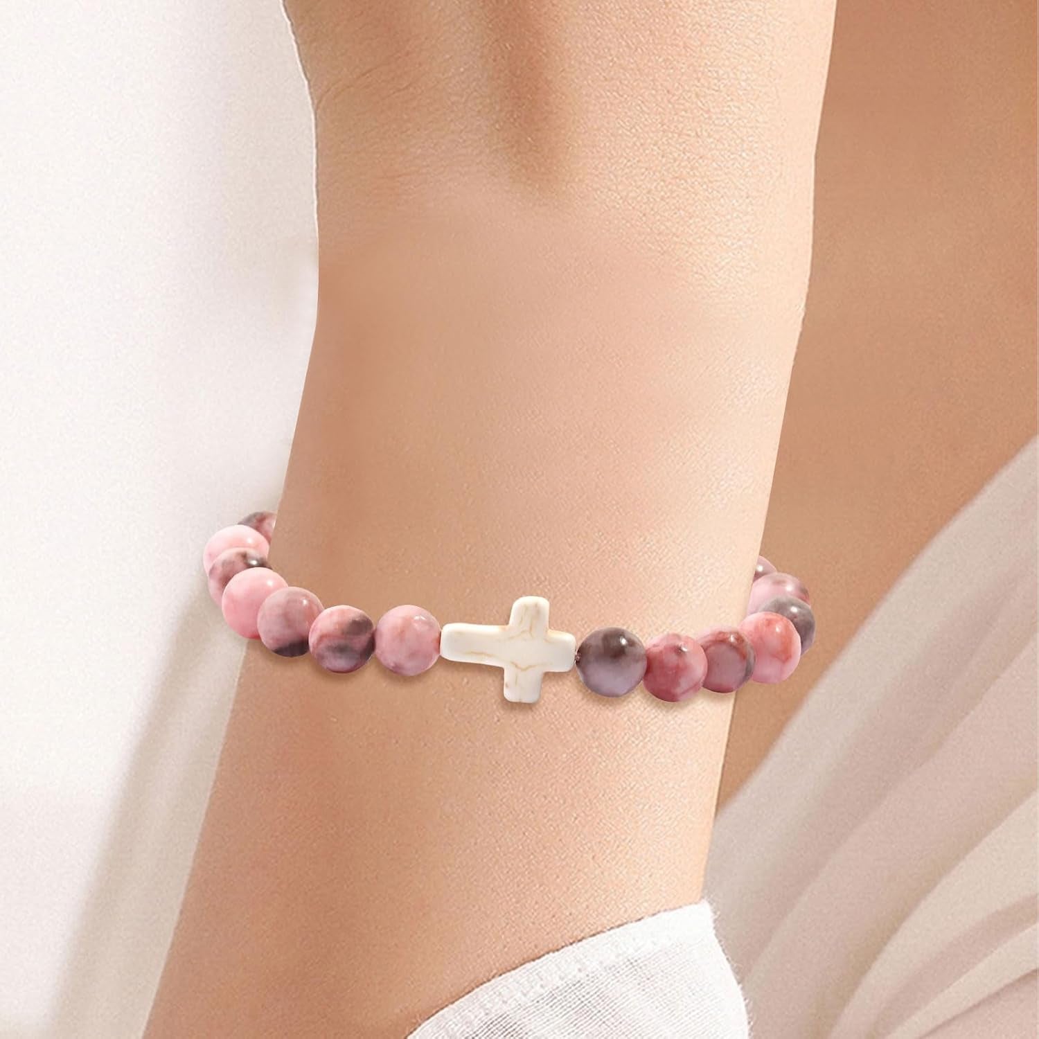 Gifts for Daughters/Granddaughters, Adjustable Pink Bracelet, Handmade Bracelet, Birthday Gift, Christmas Gift, Valentine'S Day Gift, Graduation Gift (Cross Bracelet, for My Granddaughter)